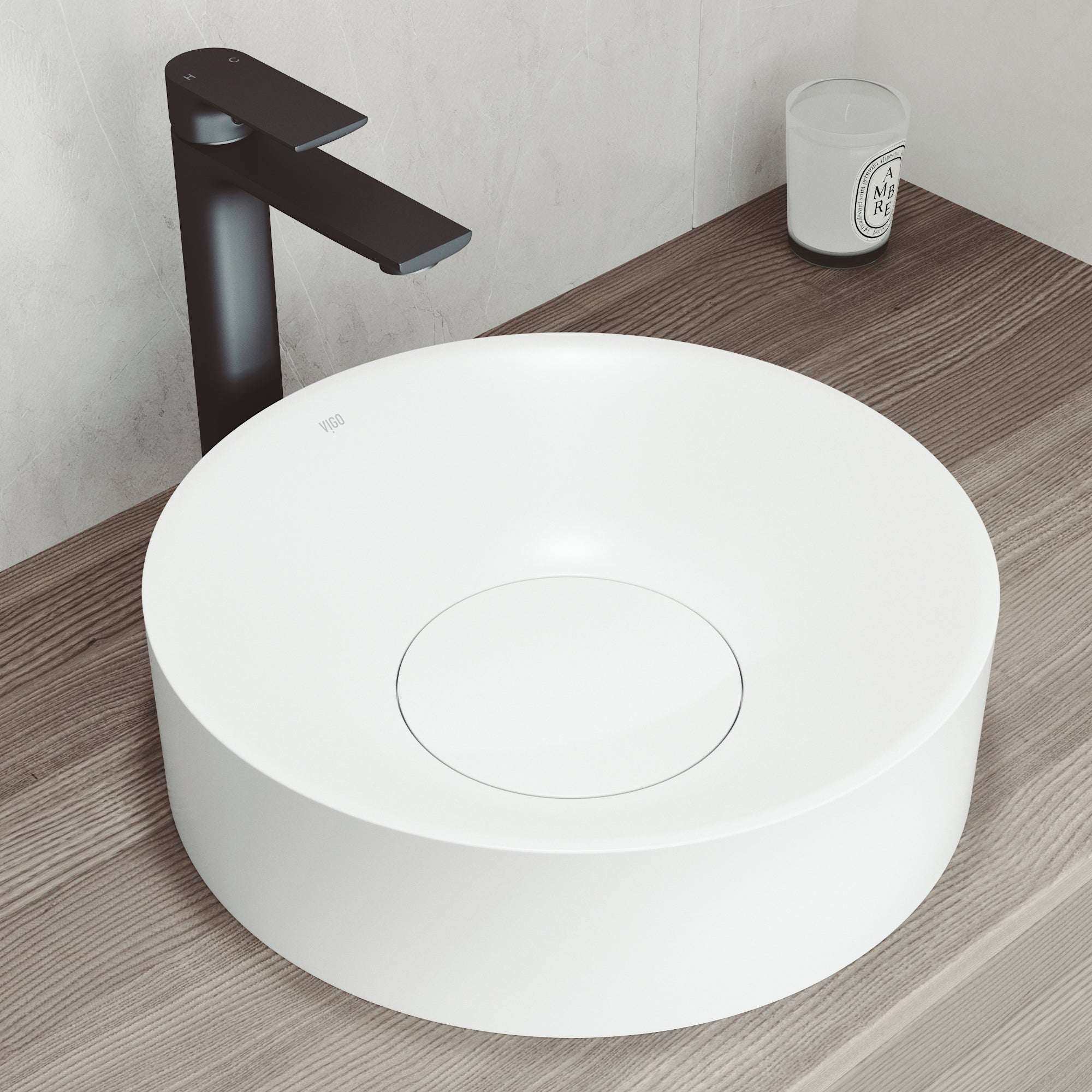 Elan Modern White Matte Stone™ 16 in. Round Vessel Bathroom Sink - Image 2