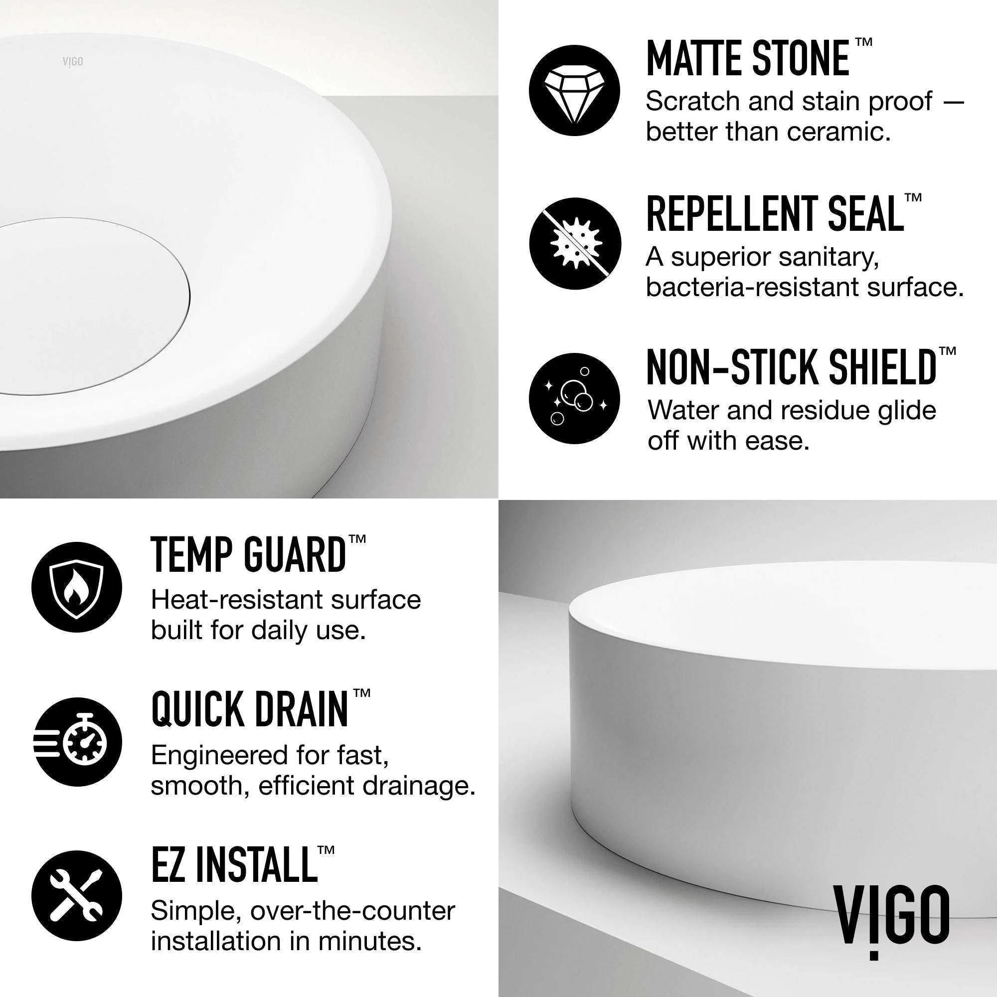 Elan Modern White Matte Stone™ 16 in. Round Vessel Bathroom Sink - Image 7