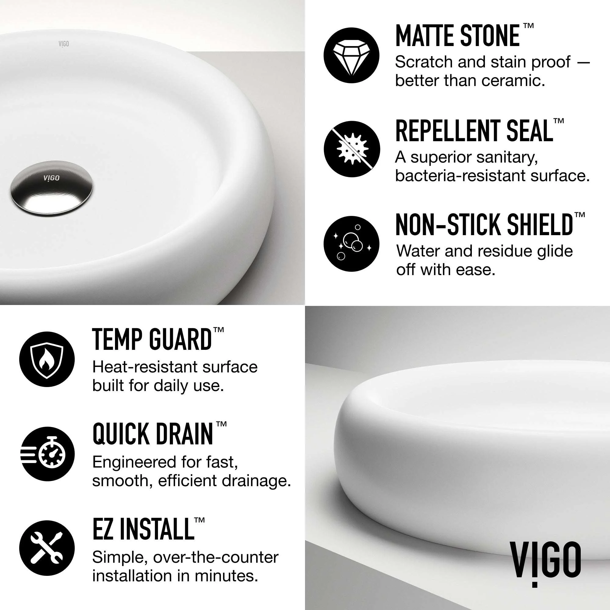 Elan Modern White Matte Stone™ 17 in. Round Vessel Bathroom Sink - Image 7