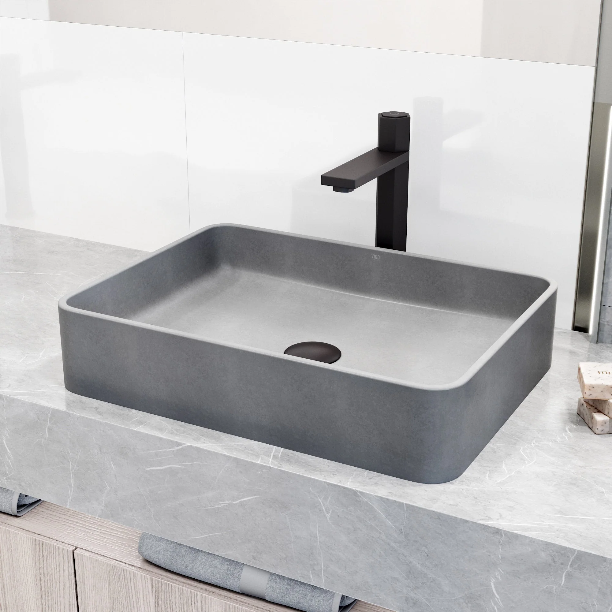 Meridian Rectangular Concreto Stone™ Vessel Sink - Image 15