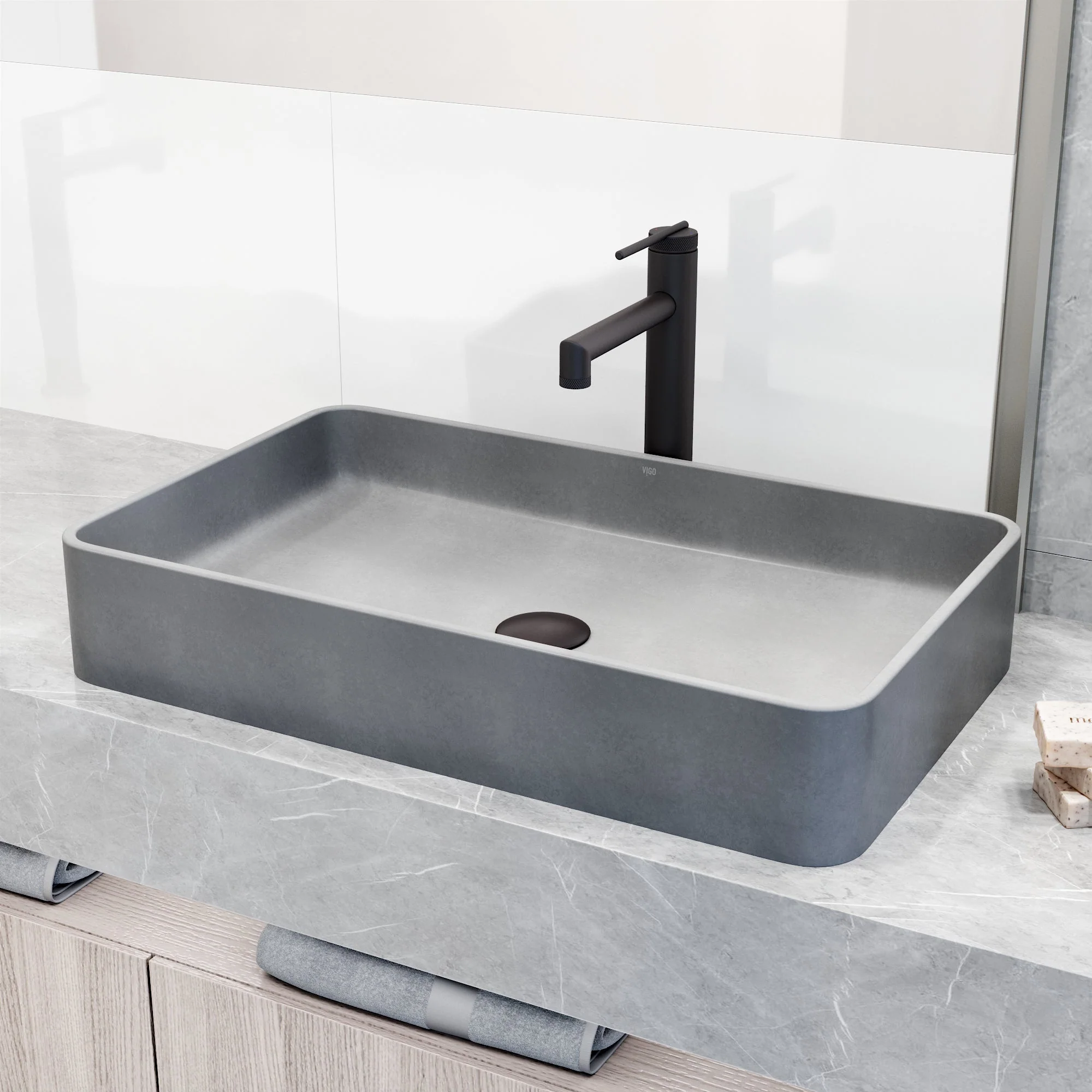 Meridian Rectangular Concreto Stone™ Vessel Sink - Image 26