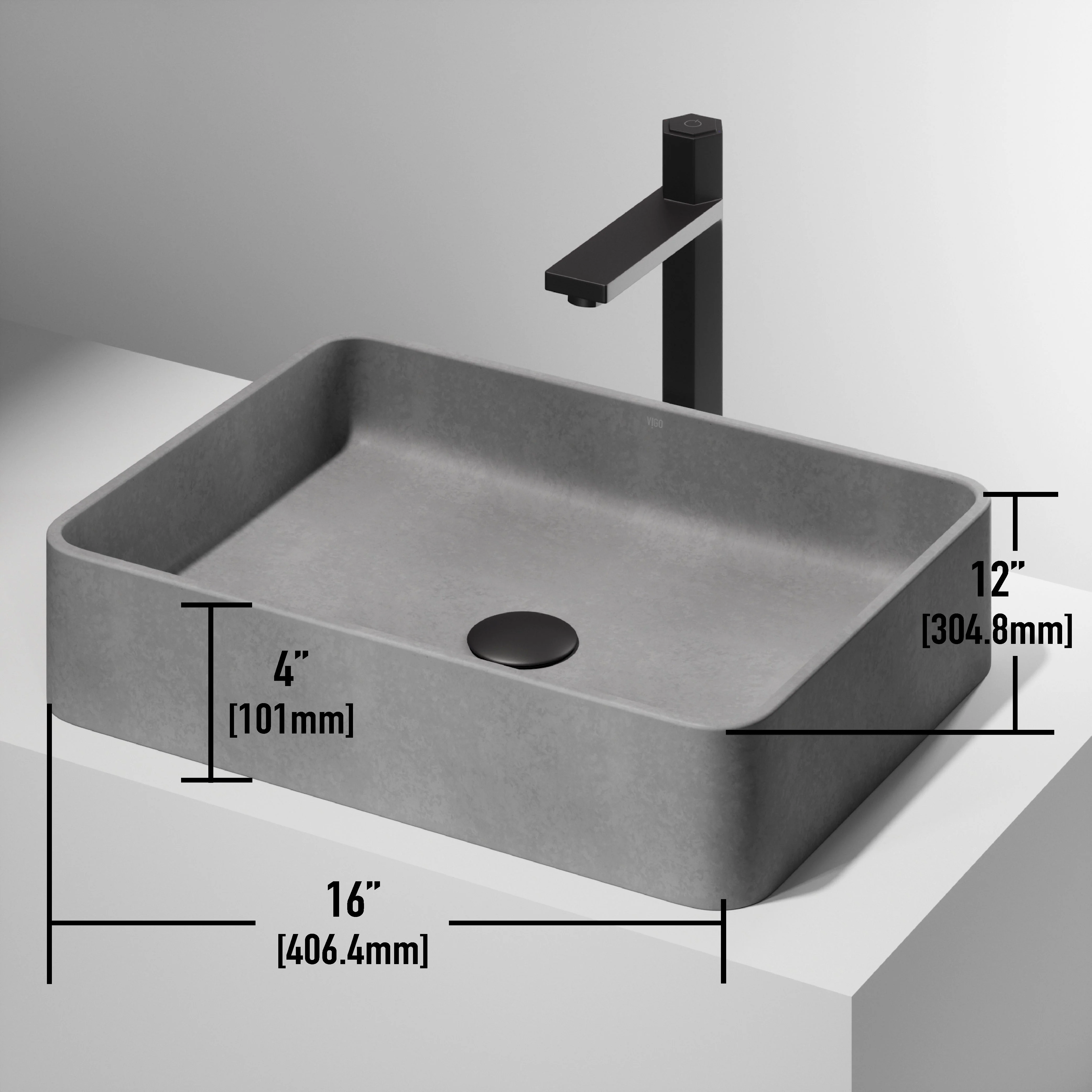 Meridian Rectangular Concreto Stone™ Vessel Sink - Image 6