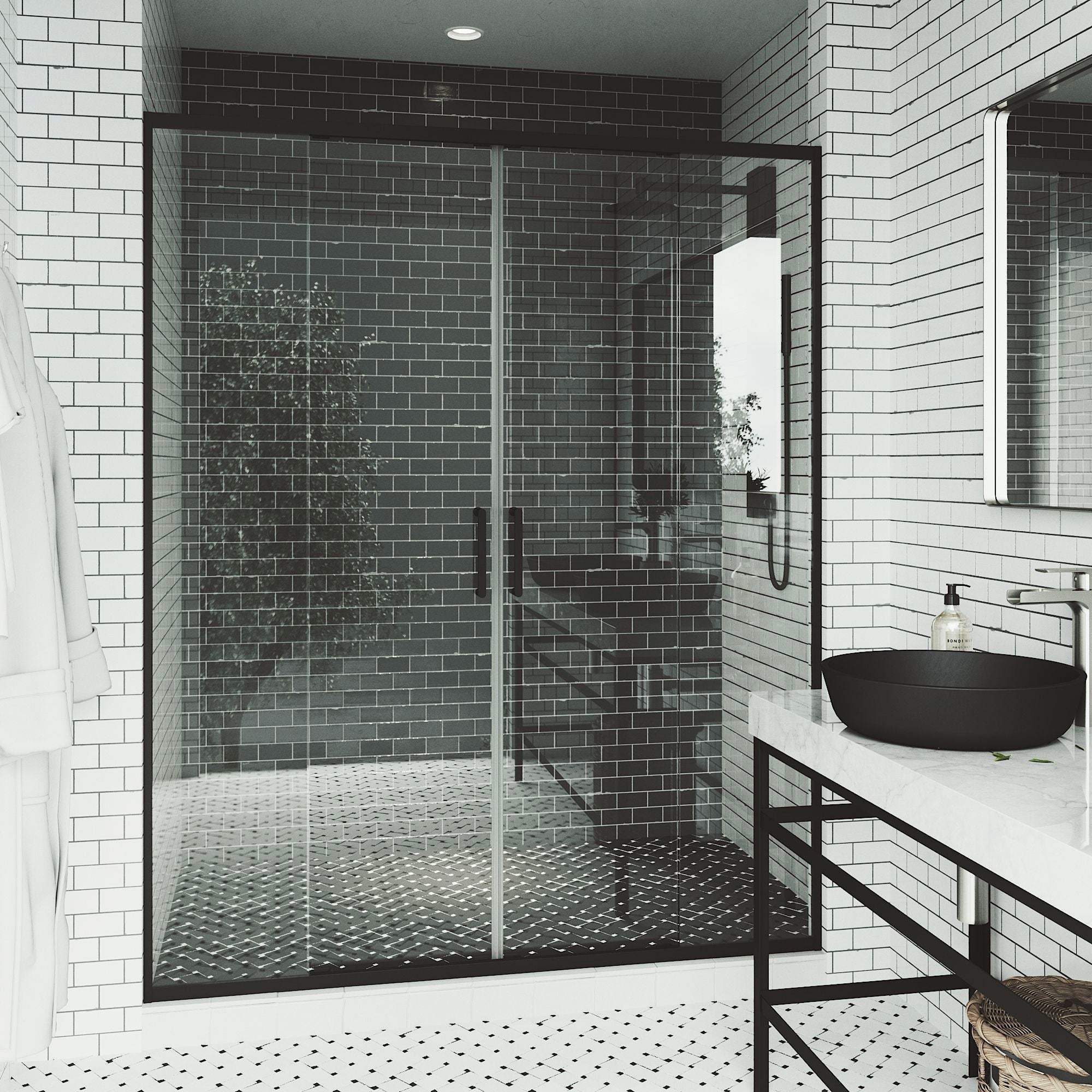 Paloma Center Opening Double Sliding Doors with Two Fixed Panels - Image 12