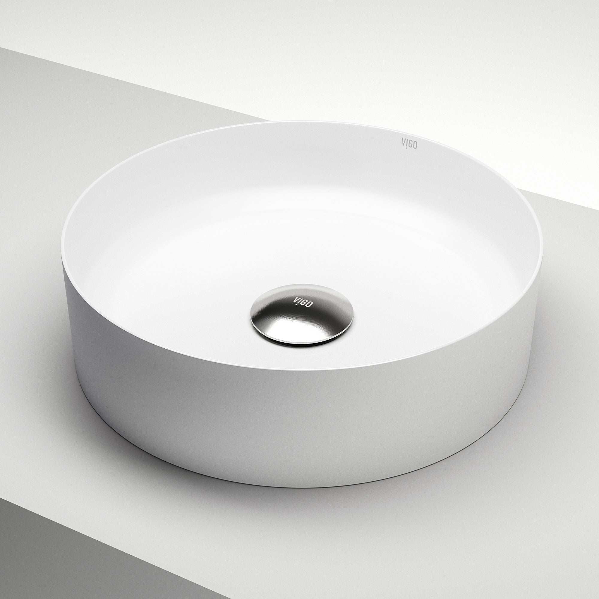 UltraThin™ Modern White Matte Stone™ 14 in. Round Vessel Bathroom Sink - Image 12