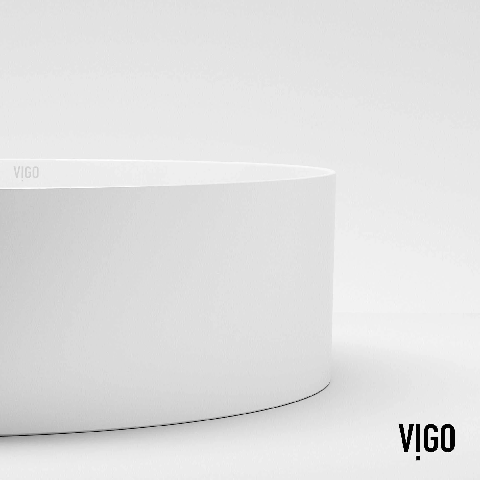 UltraThin™ Modern White Matte Stone™ 14 in. Round Vessel Bathroom Sink - Image 14
