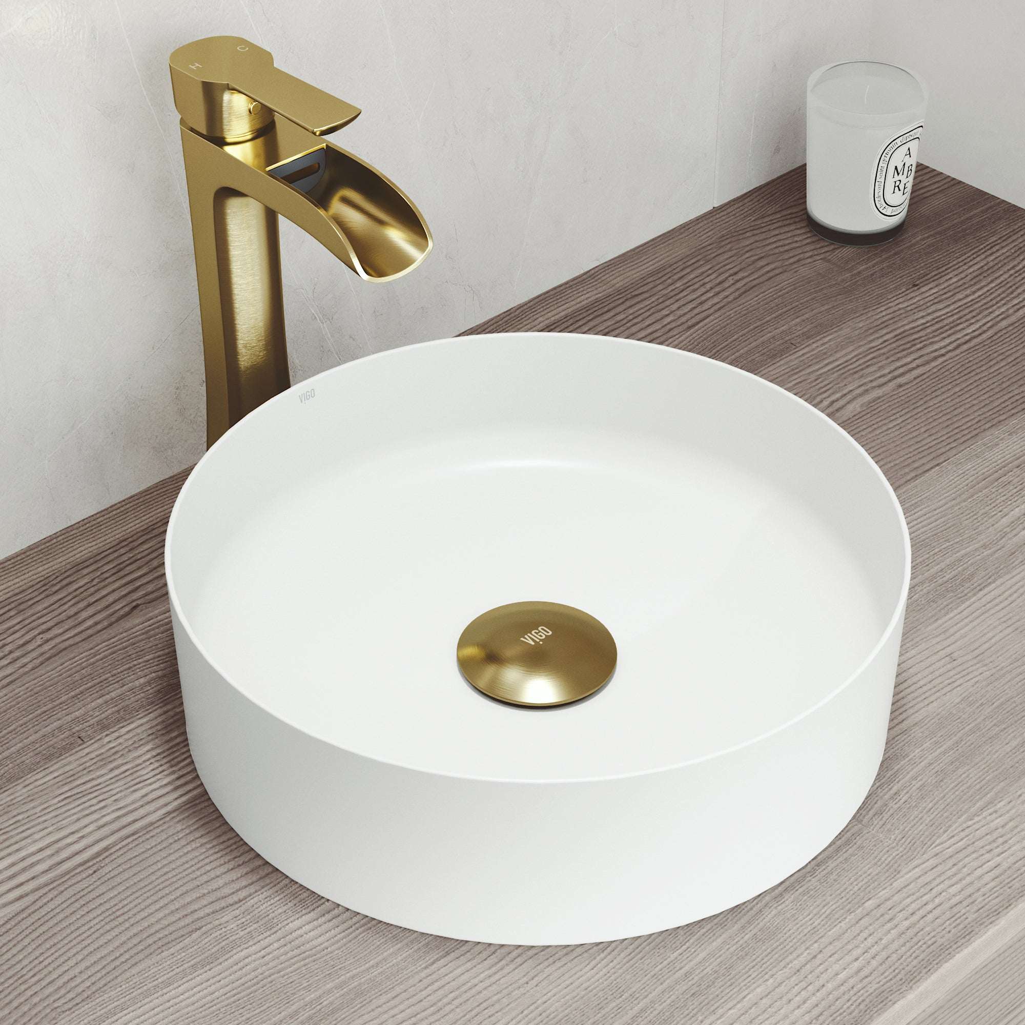 UltraThin™ Modern White Matte Stone™ 14 in. Round Vessel Bathroom Sink - Image 2
