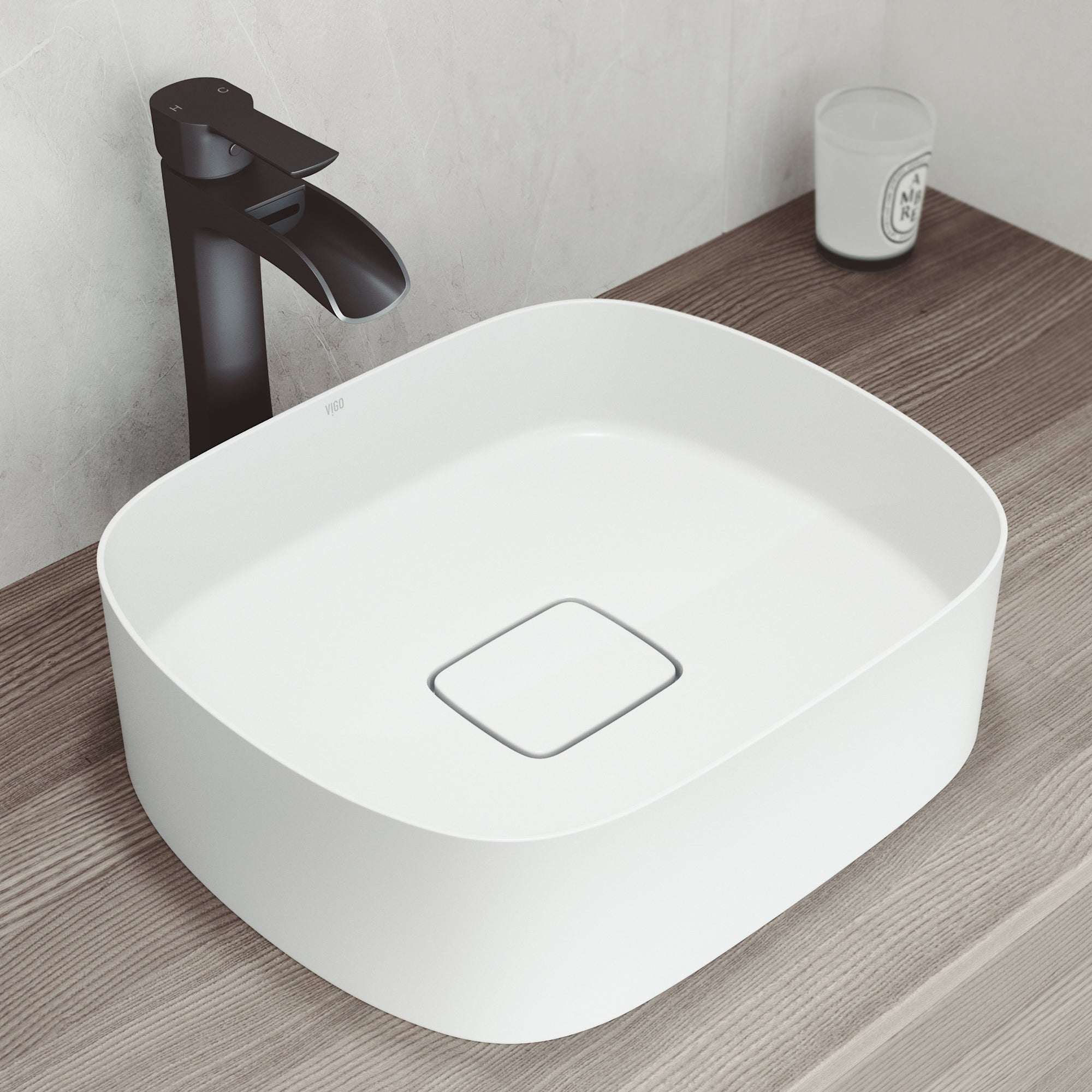 UltraThin™ Modern White Matte Stone™ 16 in. L x 14 in. W Rectangular Vessel Bathroom Sink - Image 2