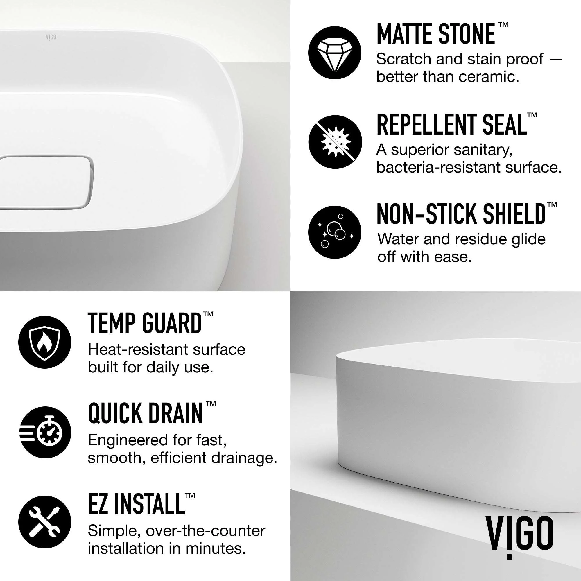 UltraThin™ Modern White Matte Stone™ 16 in. L x 14 in. W Rectangular Vessel Bathroom Sink - Image 8