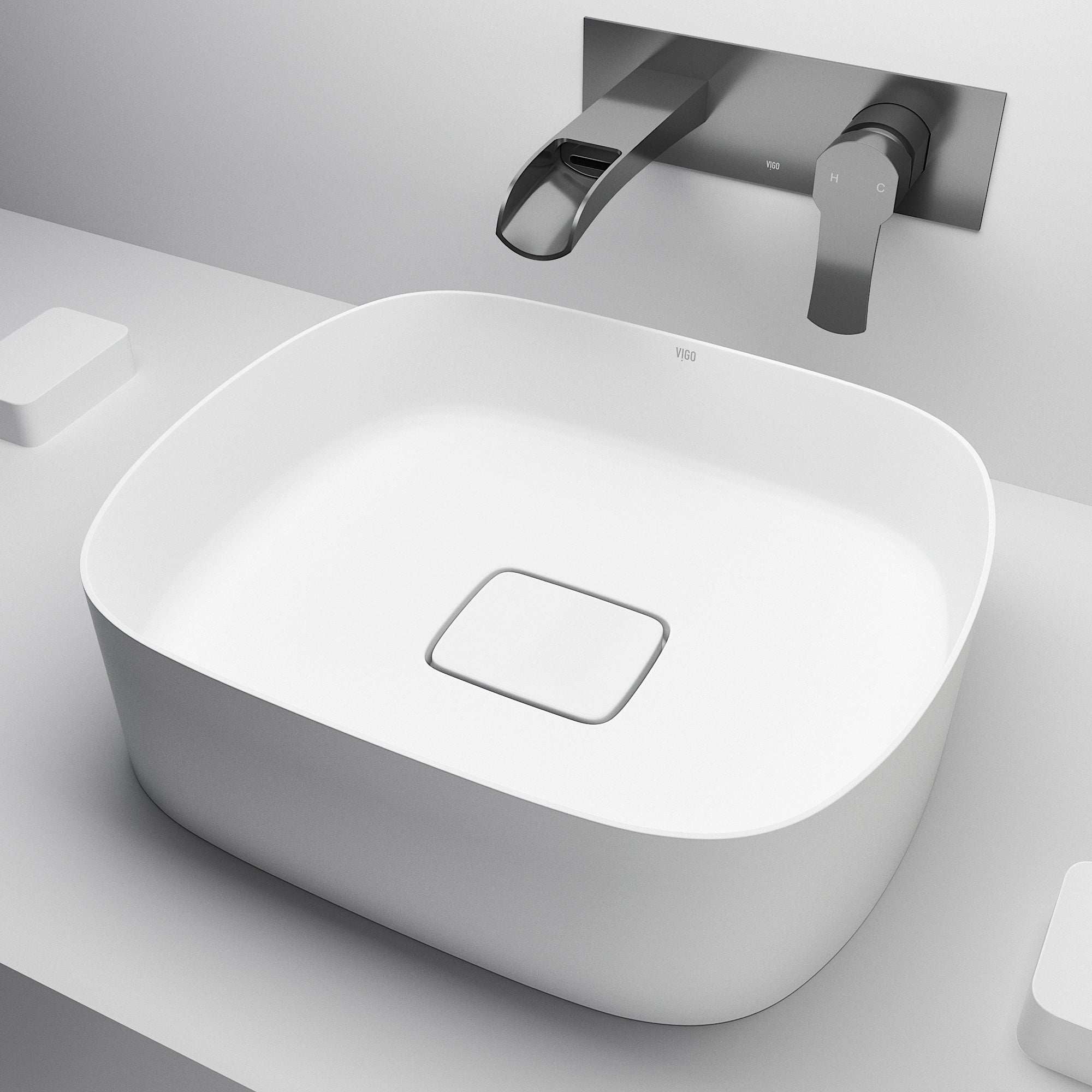 UltraThin™ Modern White Matte Stone™ 16 in. L x 14 in. W Rectangular Vessel Bathroom Sink - Image 9