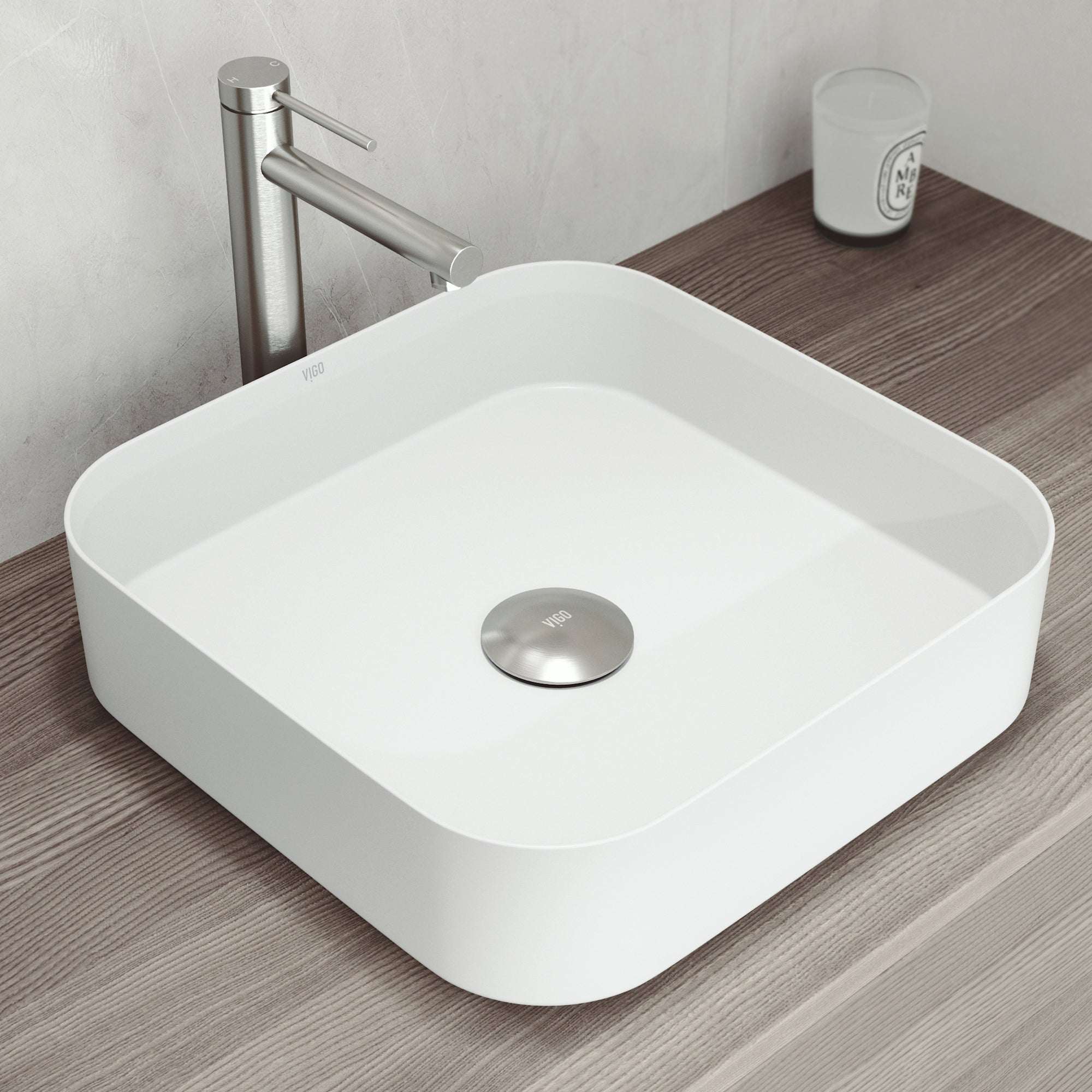UltraThin™ Modern White Matte Stone™ 16 in. L x 16 in. W Square Vessel Bathroom Sink - Image 2