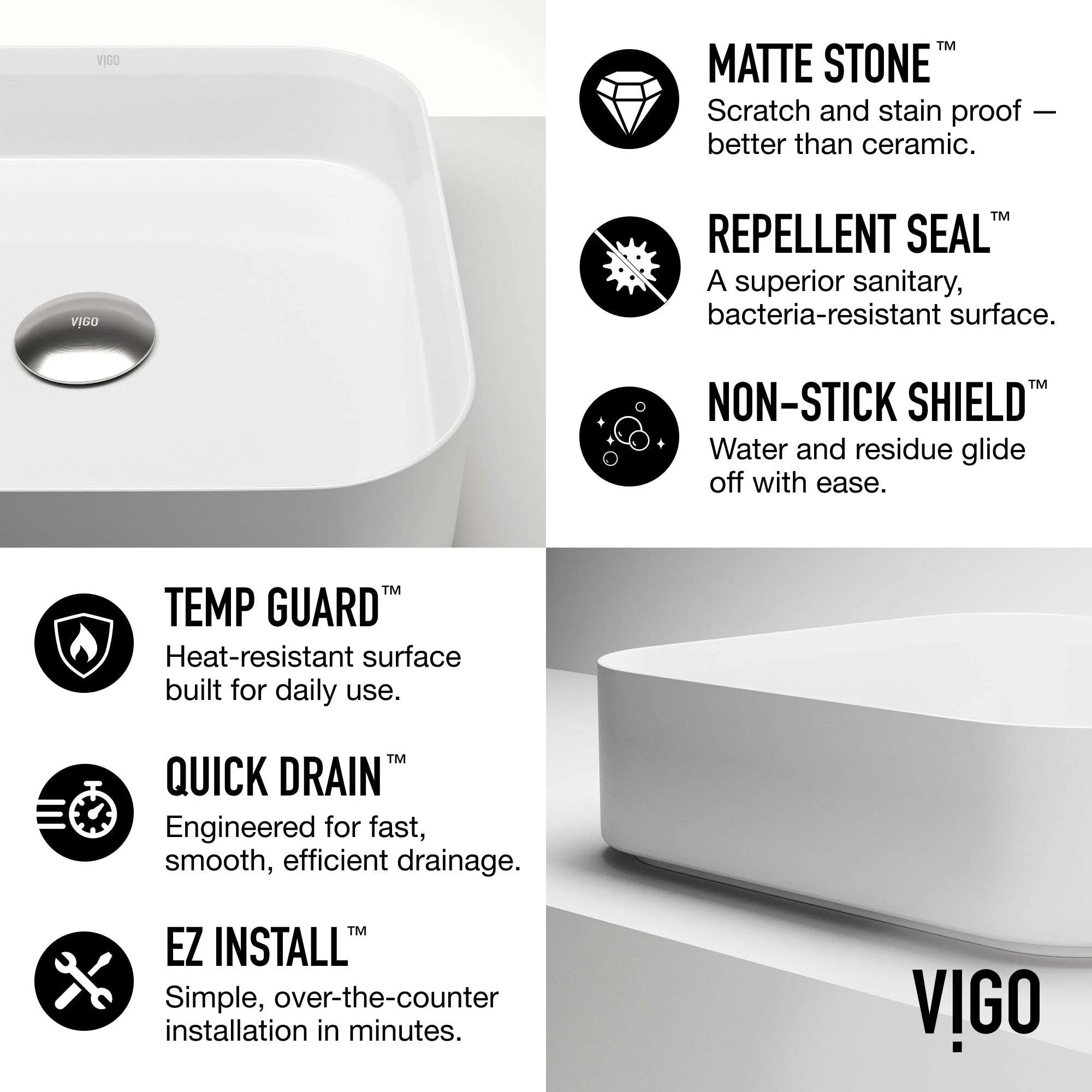 UltraThin™ Modern White Matte Stone™ 16 in. L x 16 in. W Square Vessel Bathroom Sink - Image 8