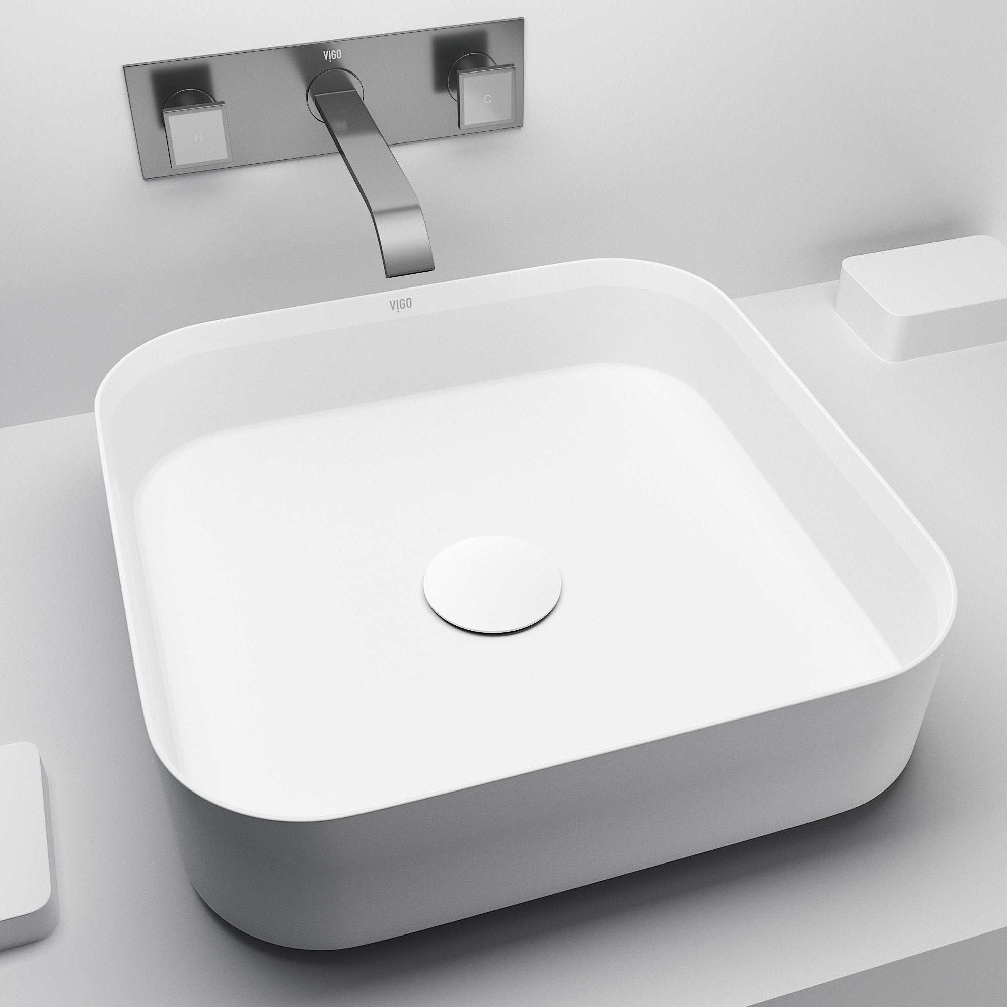 UltraThin™ Modern White Matte Stone™ 16 in. L x 16 in. W Square Vessel Bathroom Sink - Image 9