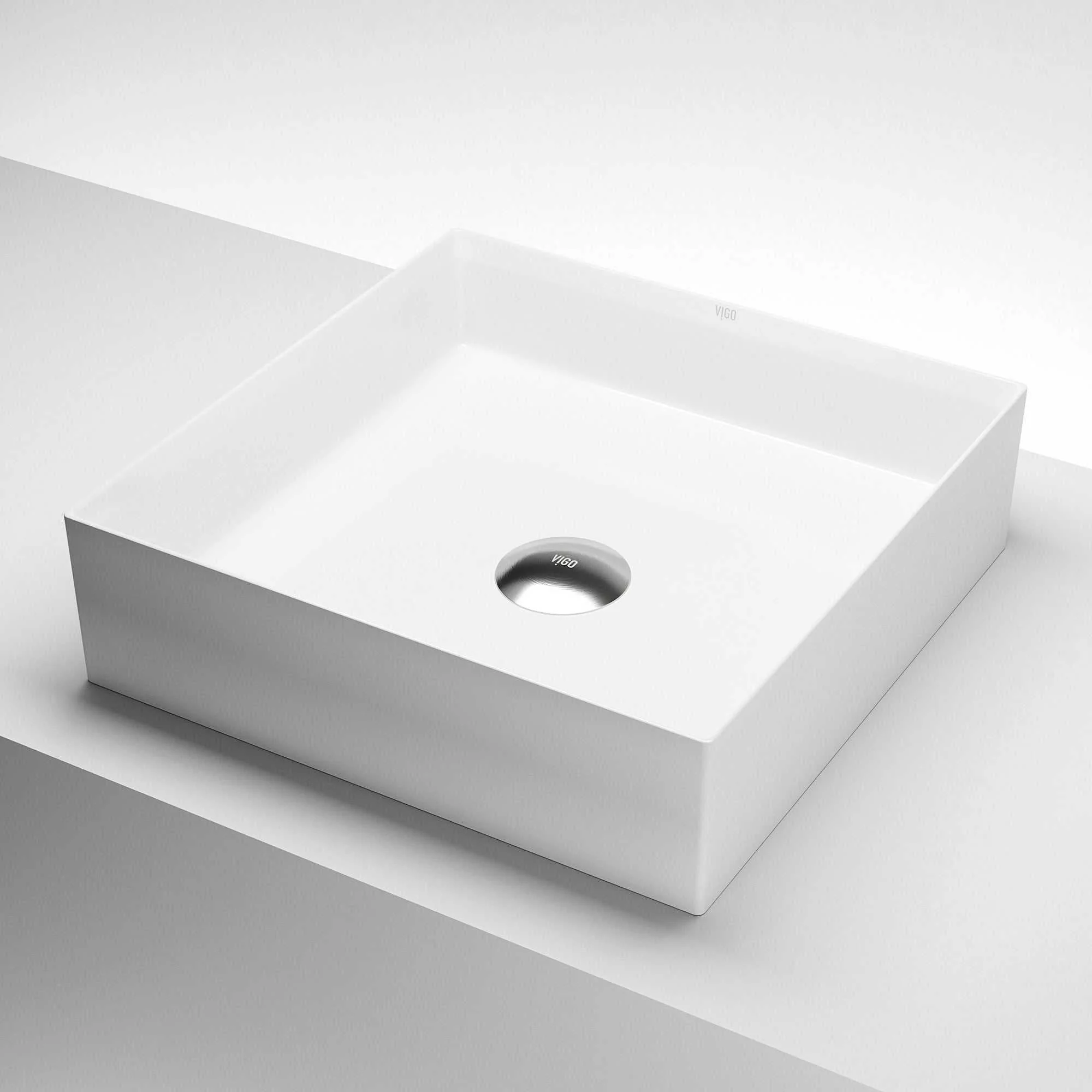 UltraThin™ Modern White Matte Stone™ 16 in. L x 16 in. W Square Vessel Bathroom Sink - Image 12