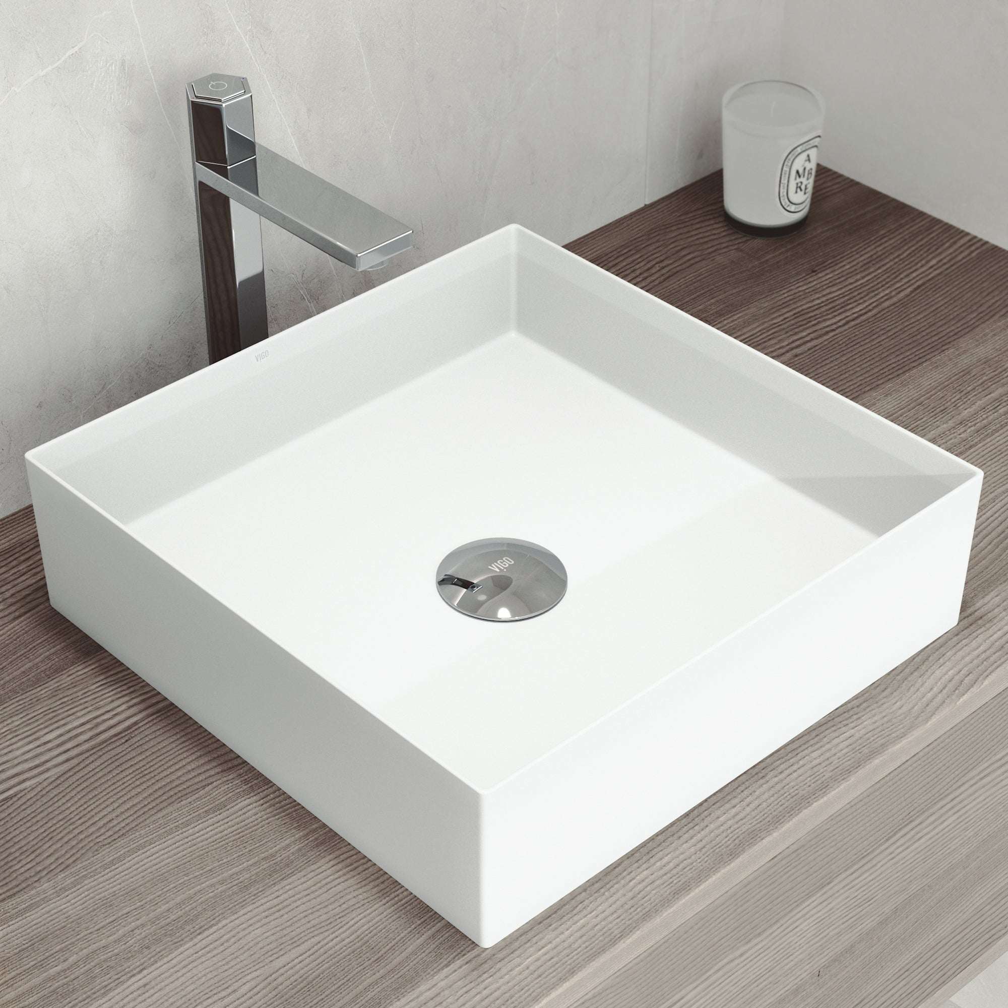 UltraThin™ Modern White Matte Stone™ 16 in. L x 16 in. W Square Vessel Bathroom Sink - Image 2