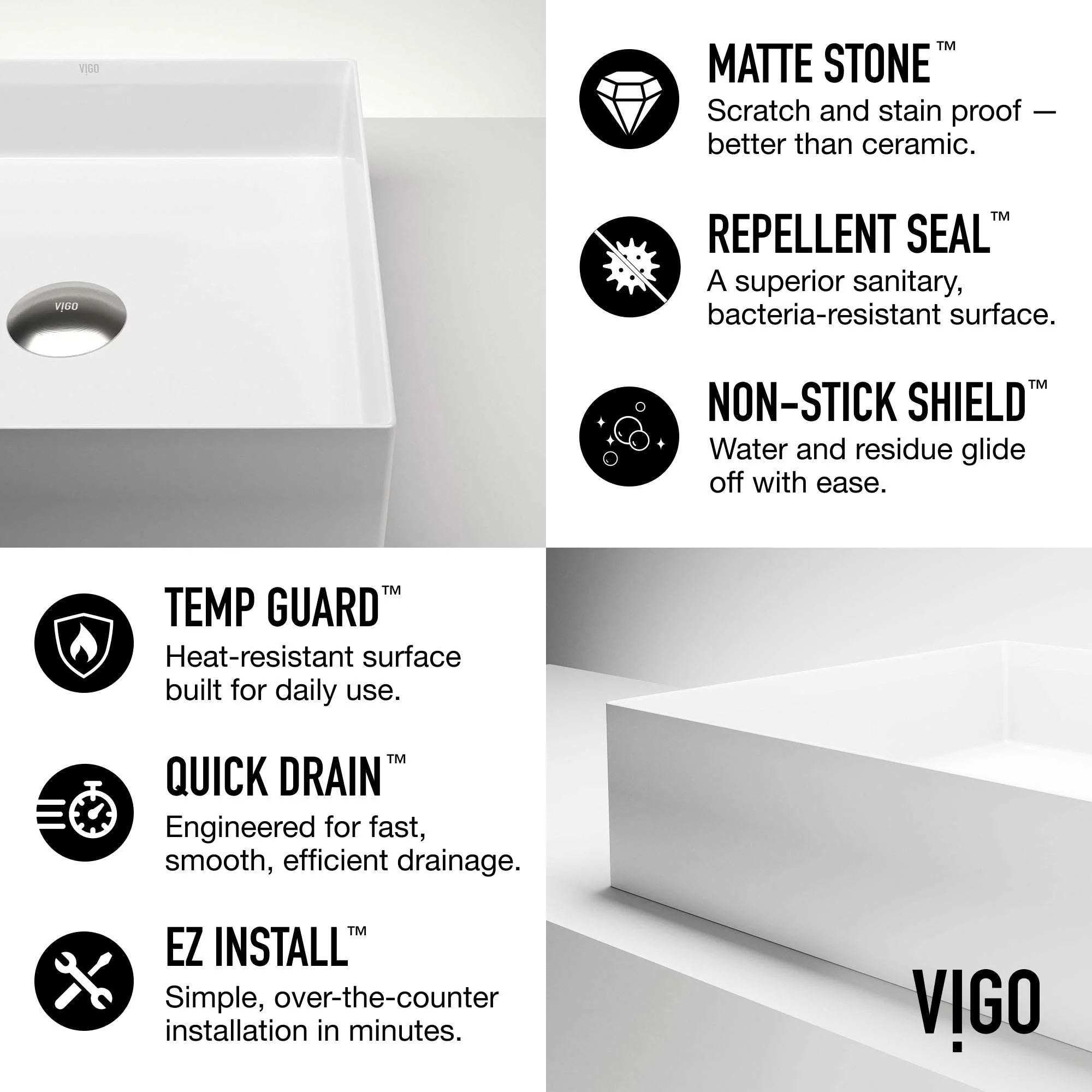 UltraThin™ Modern White Matte Stone™ 16 in. L x 16 in. W Square Vessel Bathroom Sink - Image 8