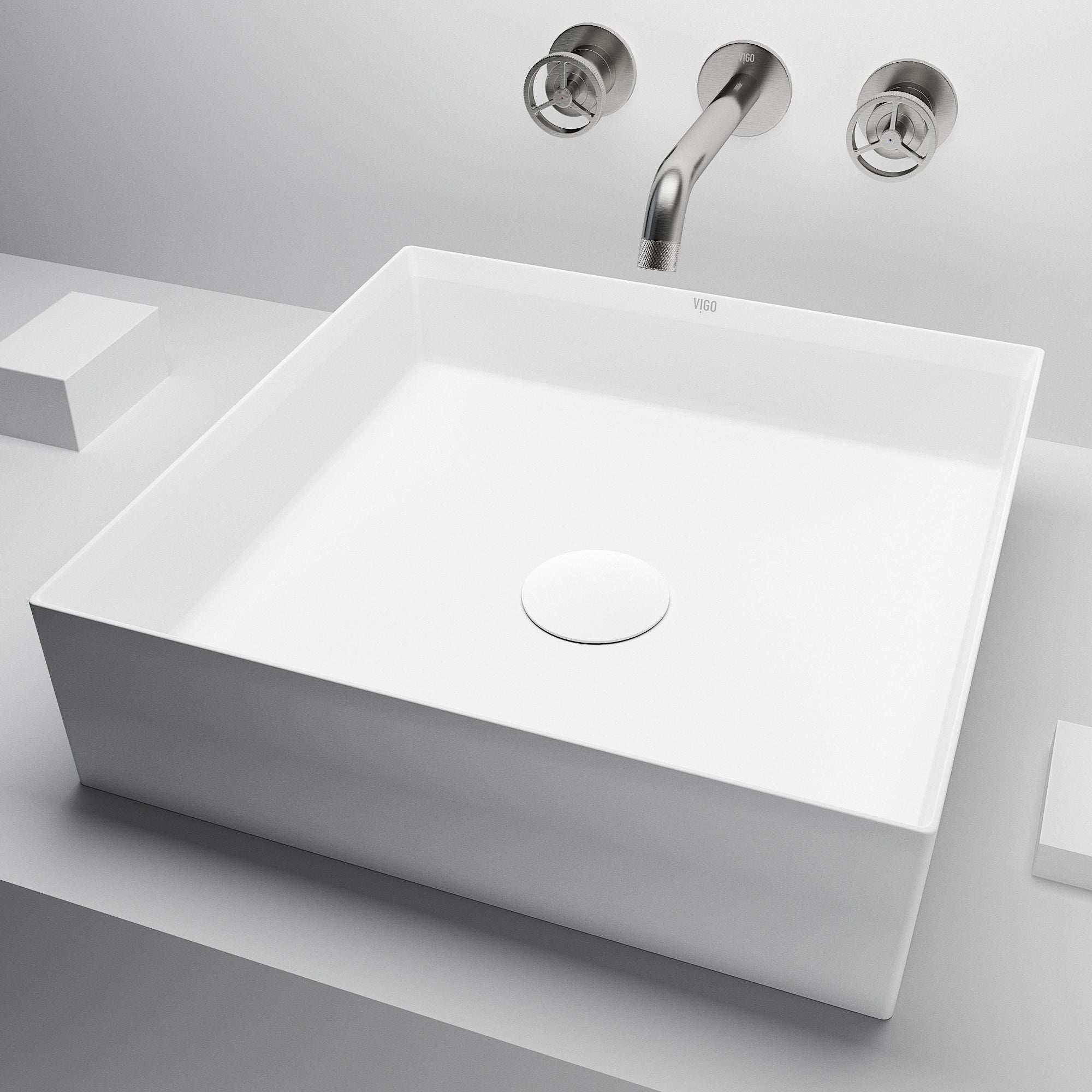 UltraThin™ Modern White Matte Stone™ 16 in. L x 16 in. W Square Vessel Bathroom Sink - Image 9
