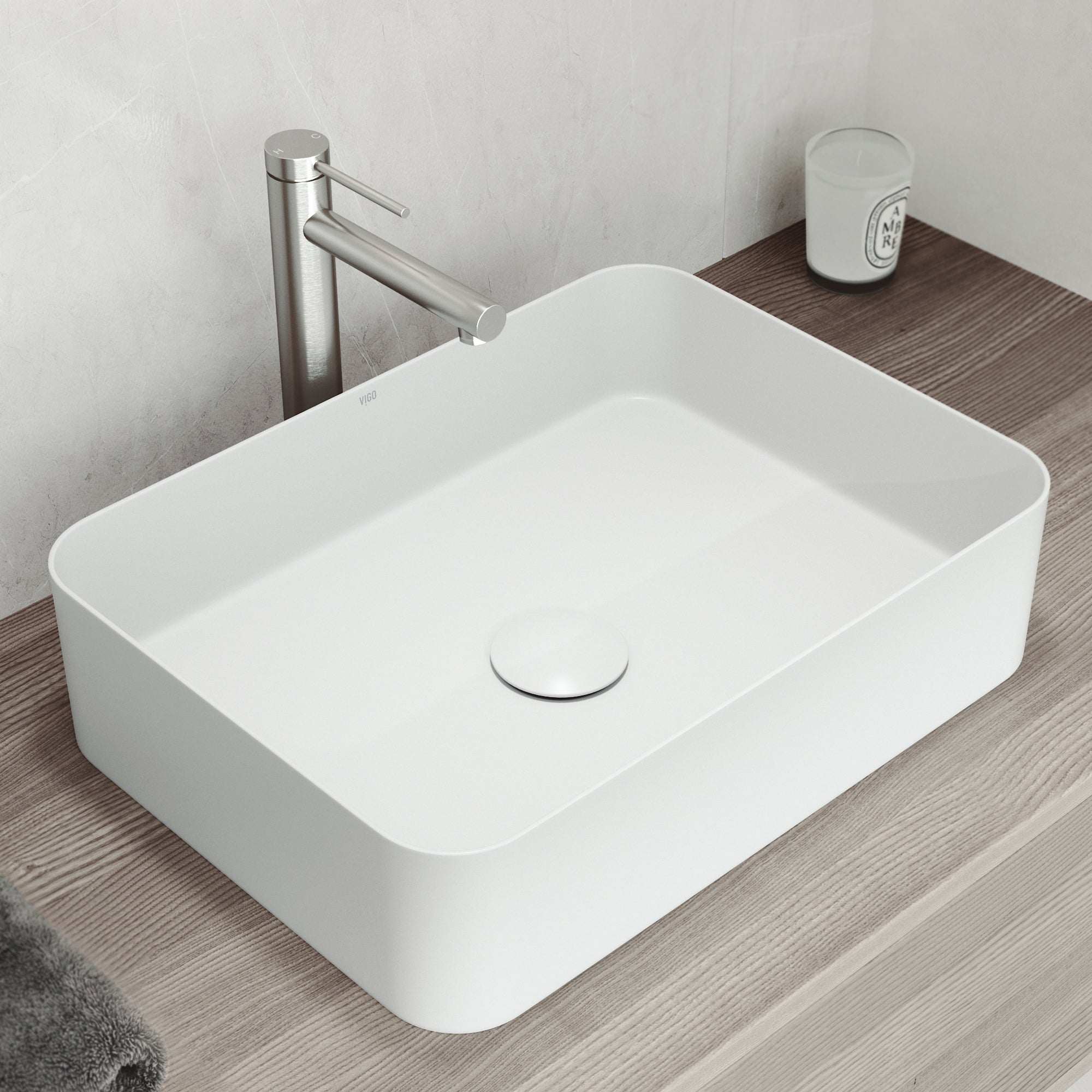 UltraThin™ Modern White Matte Stone™ 19 in. L x 14 in. W Rectangular Vessel Bathroom Sink - Image 2
