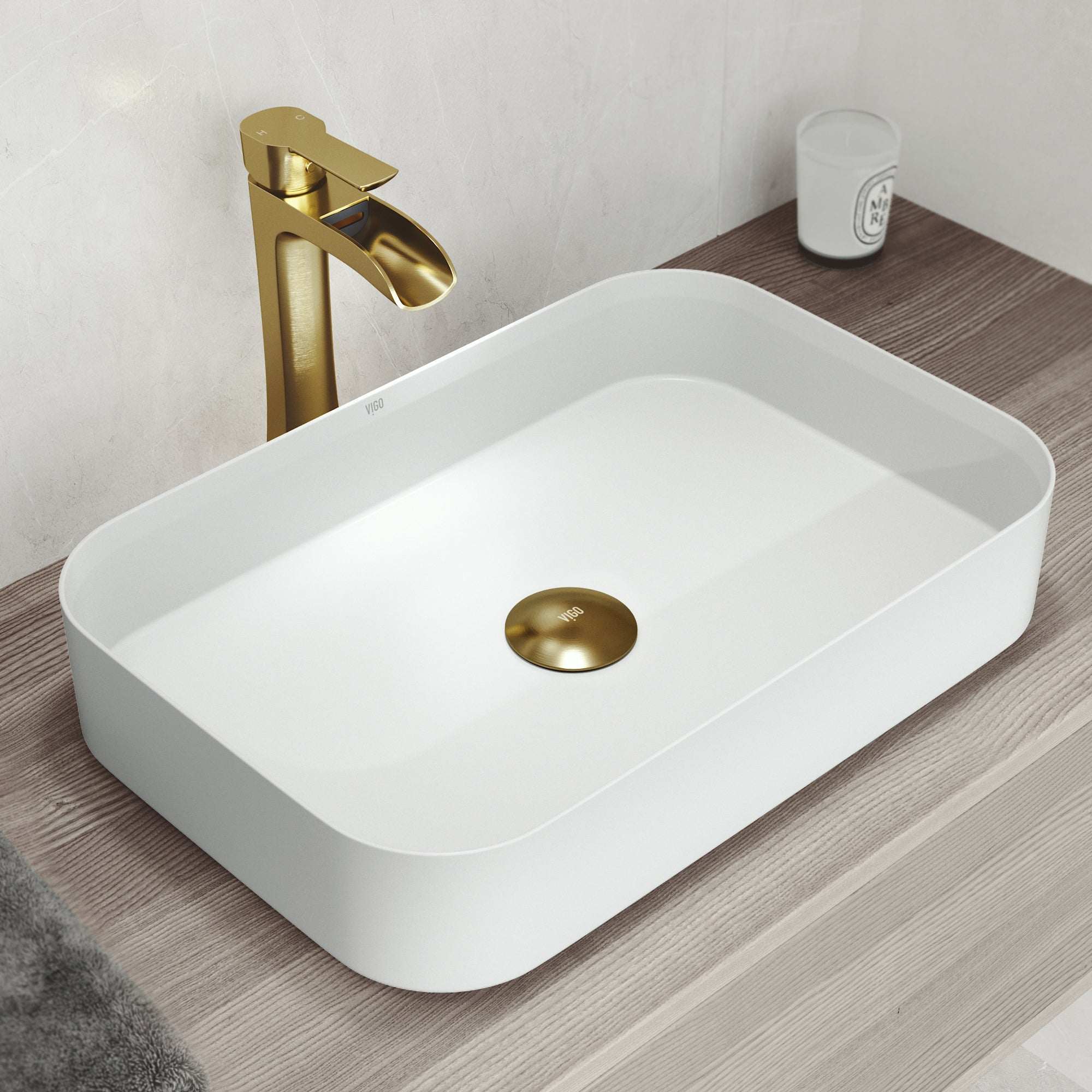 UltraThin™ Modern White Matte Stone™ 21 in. L x 14 in. W Rectangular Vessel Bathroom Sink - Image 2