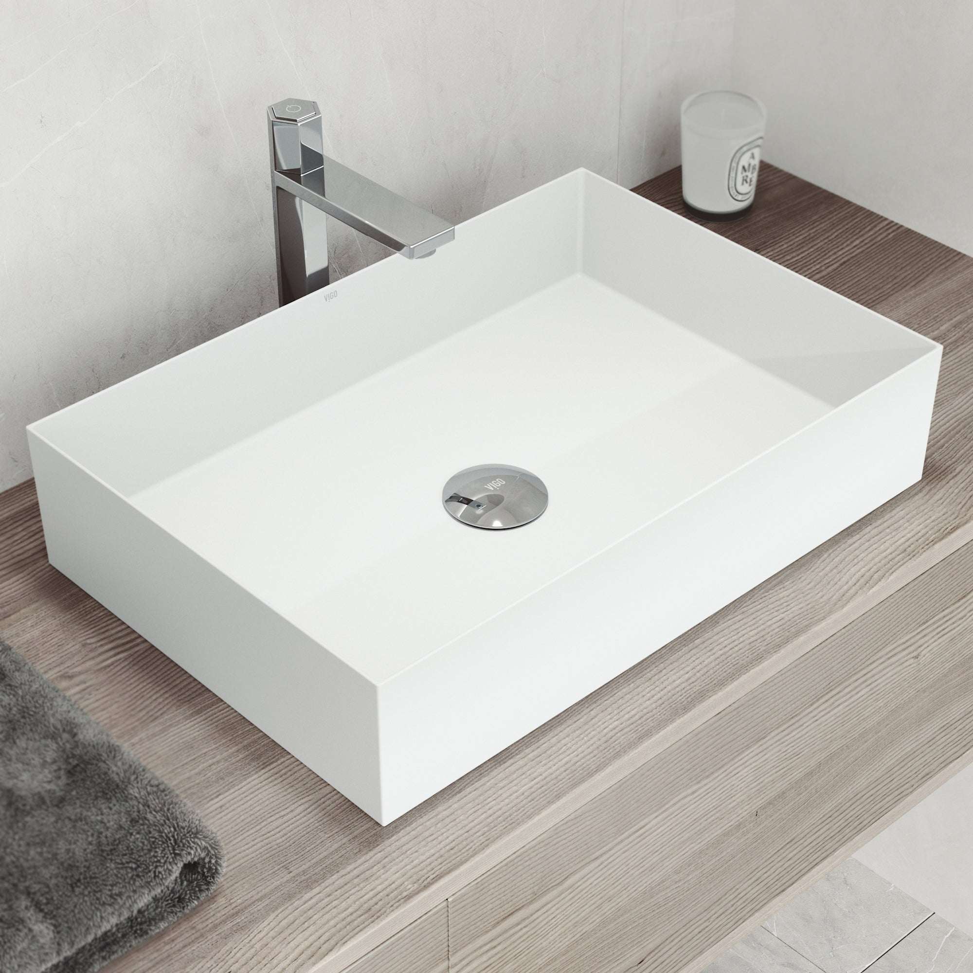 UltraThin™ Modern White Matte Stone™ 22 in. L x 15 in. W Rectangular Vessel Bathroom Sink - Image 2