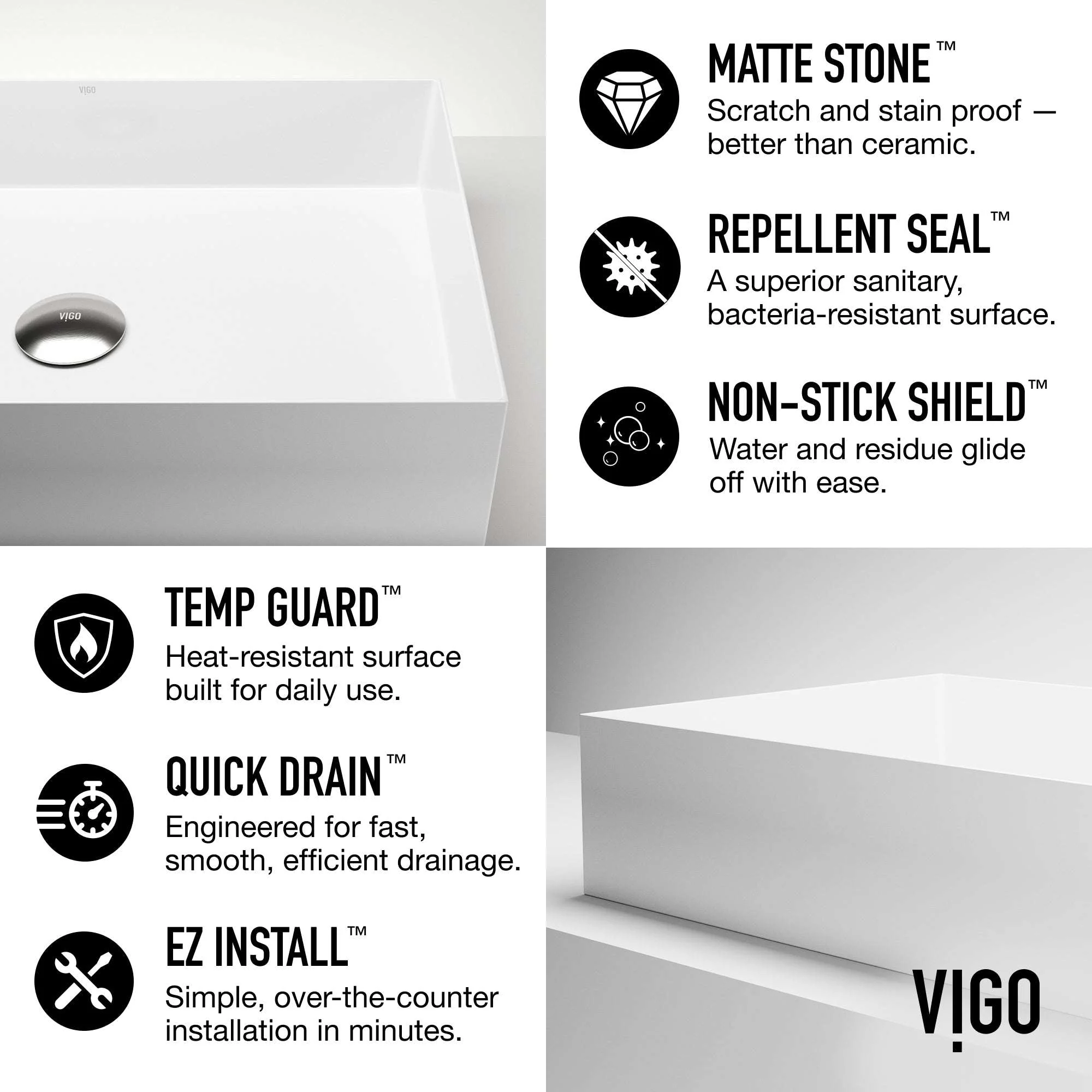 UltraThin™ Modern White Matte Stone™ 22 in. L x 15 in. W Rectangular Vessel Bathroom Sink - Image 8