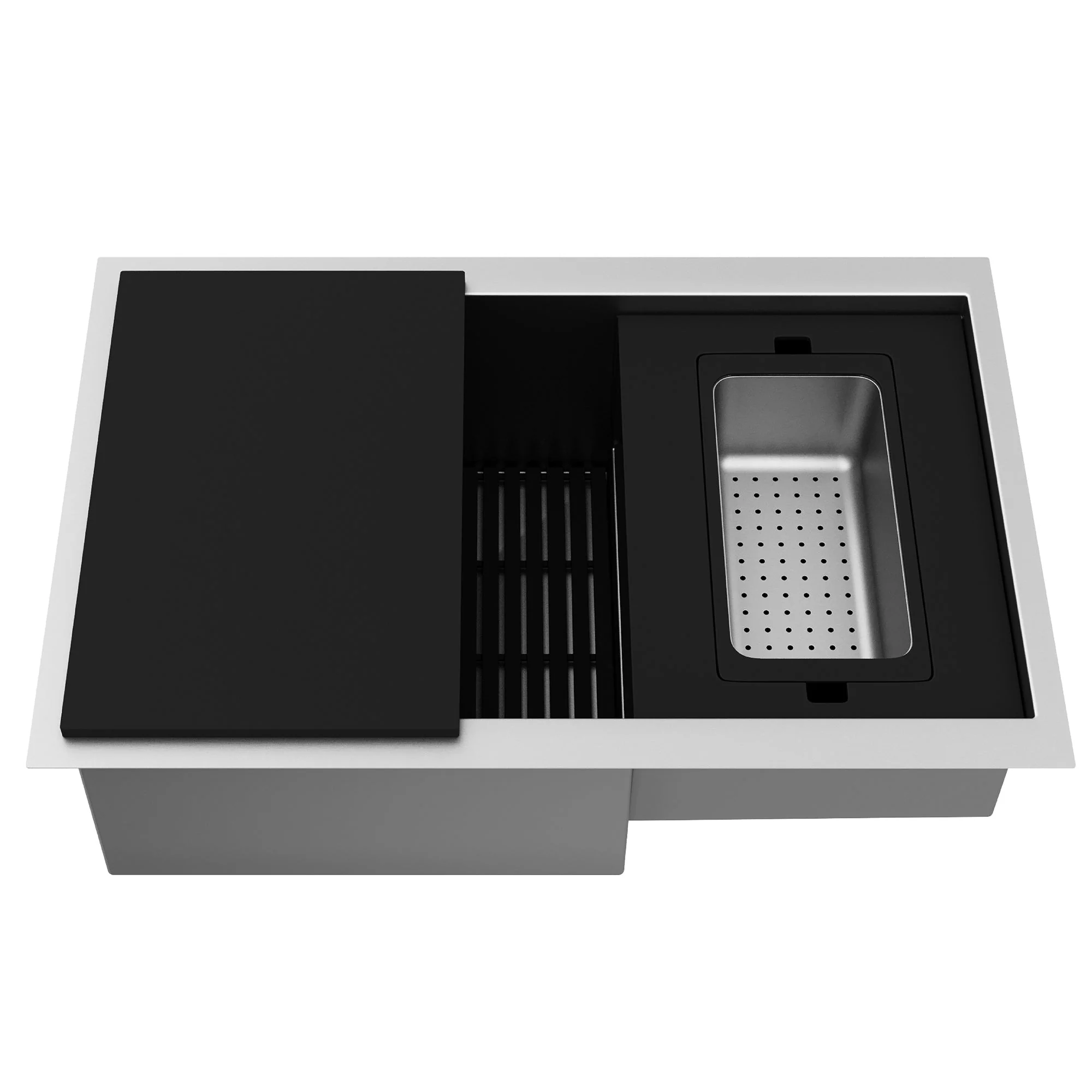 VIGO Hampton 32 in. Undermount Workstation Sink with Cutting Board, Colander Holder, Colander, Bottom Grids, Strainer, Drain Cover - Image 14