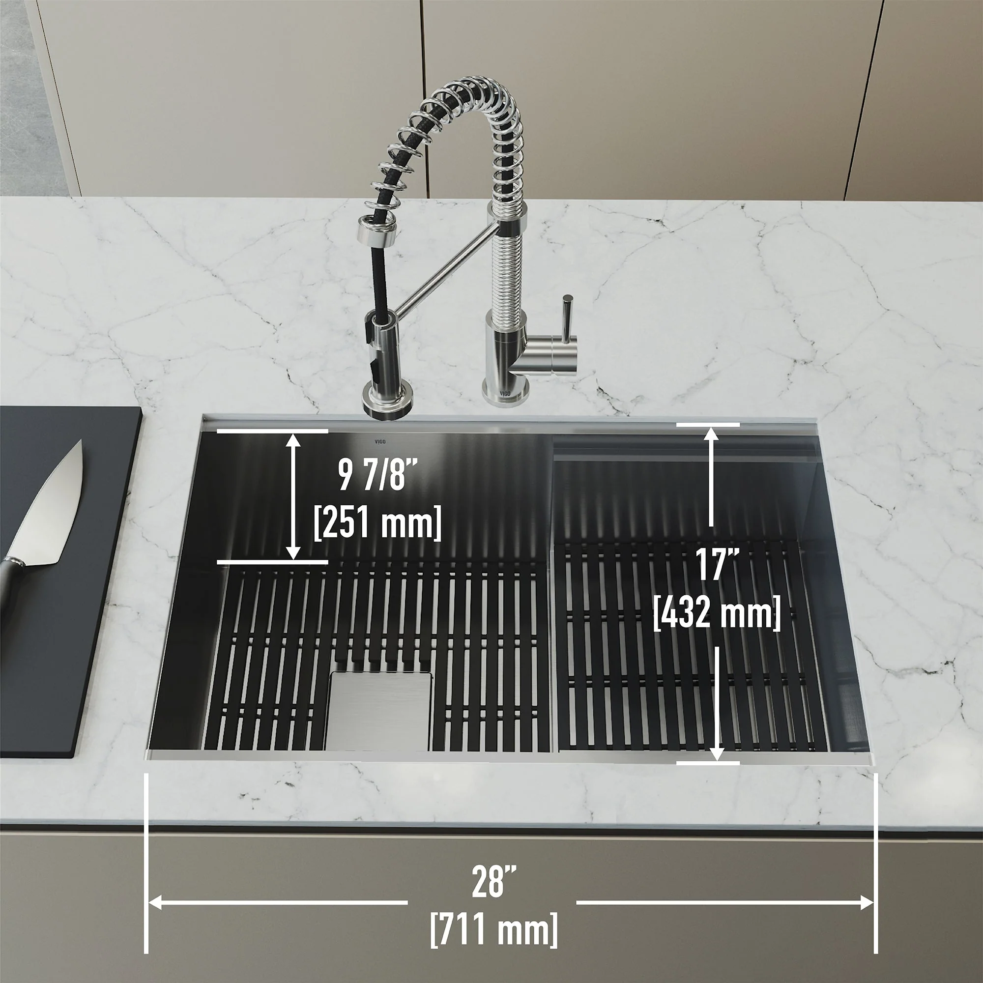 VIGO Hampton 32 in. Undermount Workstation Sink with Cutting Board, Colander Holder, Colander, Bottom Grids, Strainer, Drain Cover - Image 16
