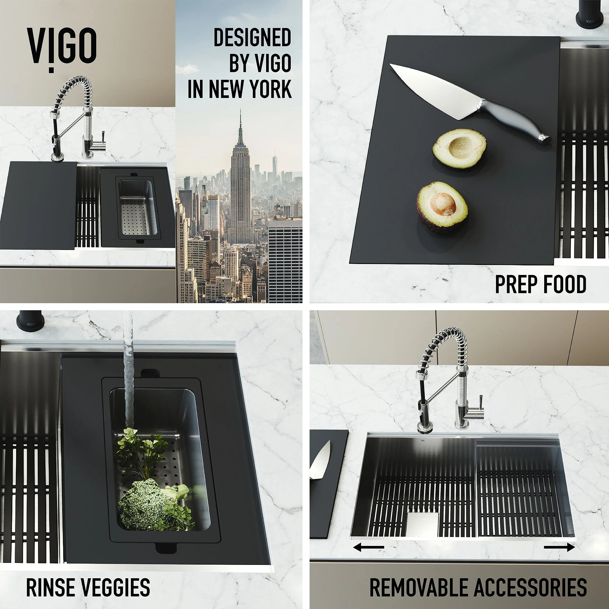 VIGO Hampton 32 in. Undermount Workstation Sink with Cutting Board, Colander Holder, Colander, Bottom Grids, Strainer, Drain Cover - Image 19