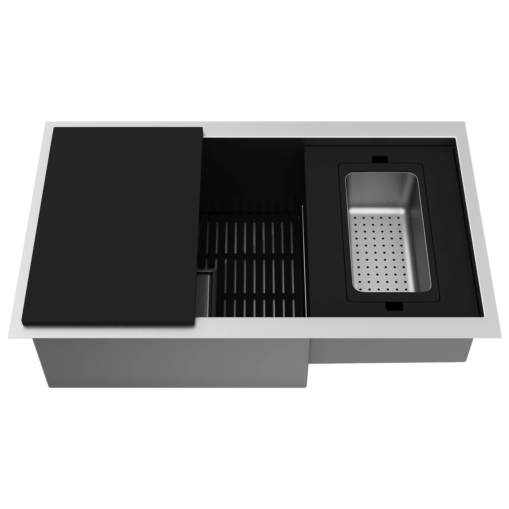 VIGO Hampton 32 in. Undermount Workstation Sink with Cutting Board, Colander Holder, Colander, Bottom Grids, Strainer, Drain Cover - Image 25