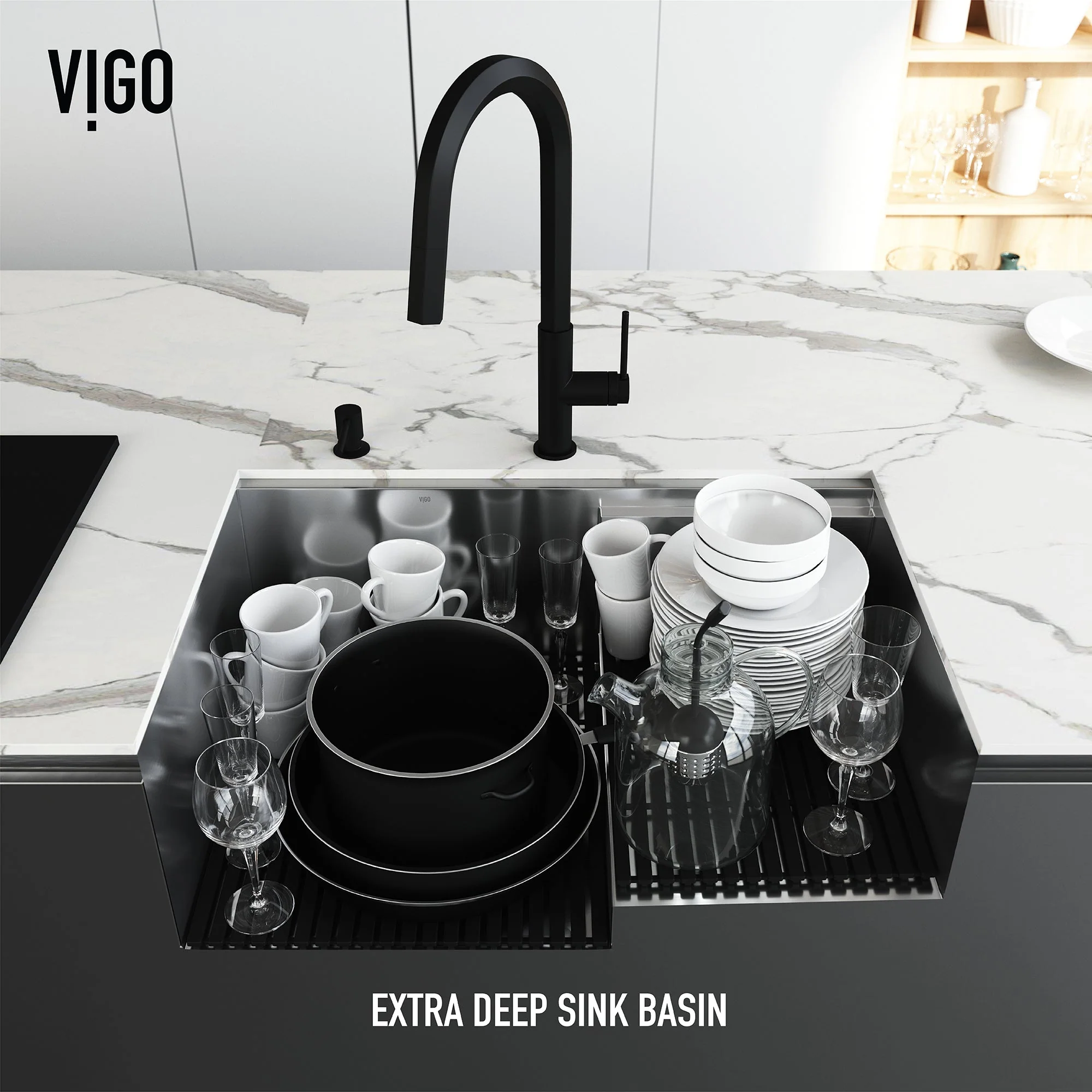 VIGO Hampton 32 in. Undermount Workstation Sink with Cutting Board, Colander Holder, Colander, Bottom Grids, Strainer, Drain Cover - Image 29