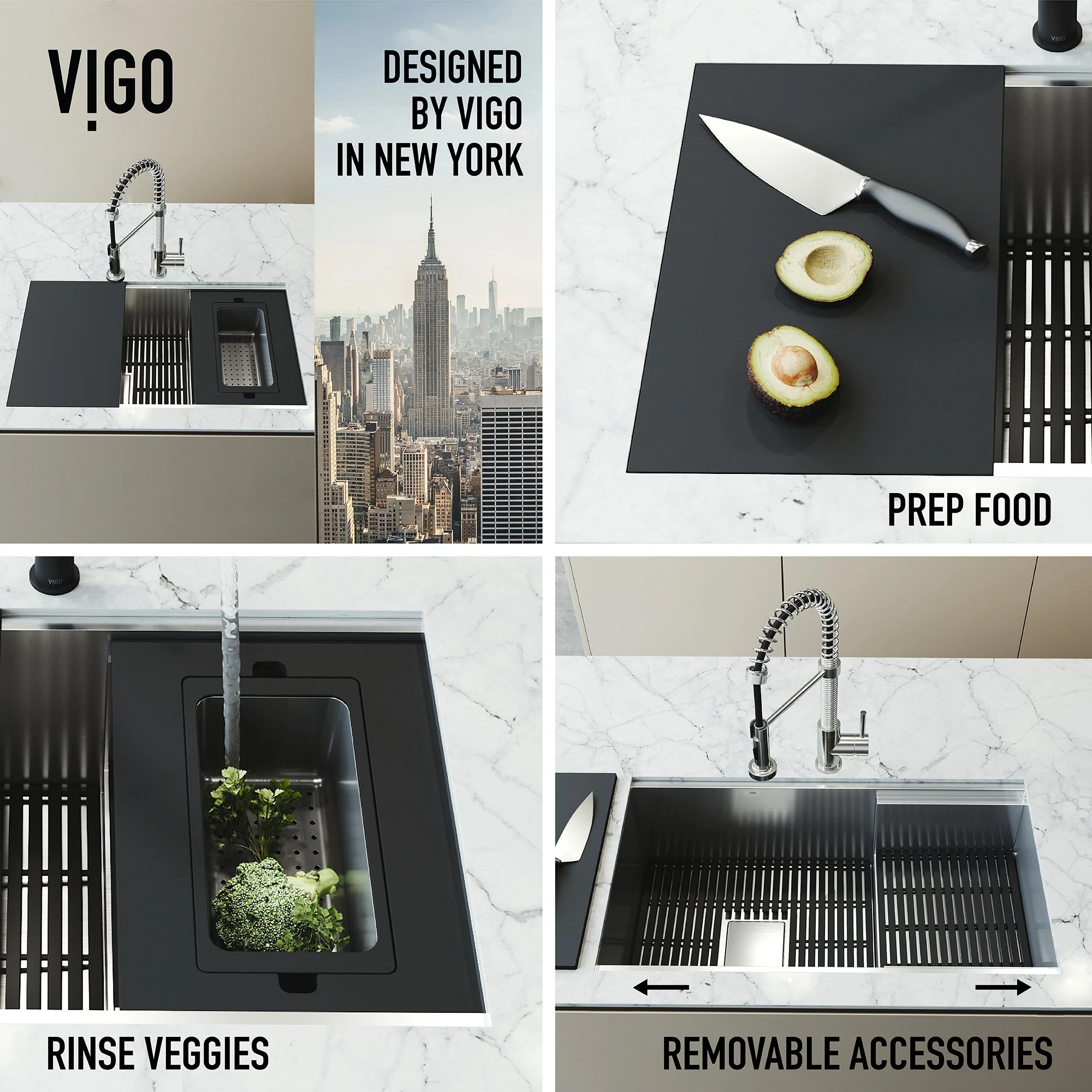 VIGO Hampton 32 in. Undermount Workstation Sink with Cutting Board, Colander Holder, Colander, Bottom Grids, Strainer, Drain Cover - Image 30