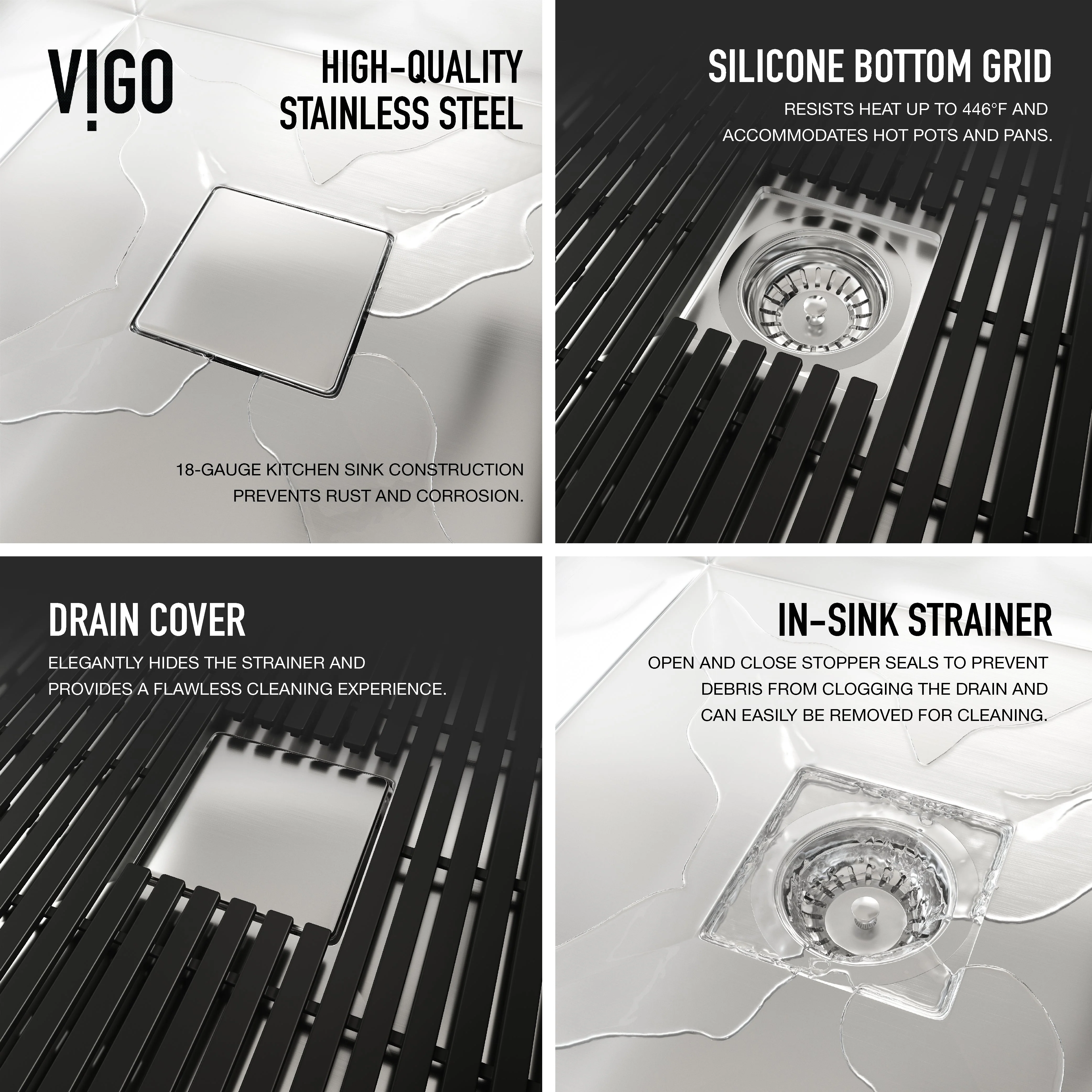VIGO Hampton 32 in. Undermount Workstation Sink with Cutting Board, Colander Holder, Colander, Bottom Grids, Strainer, Drain Cover - Image 32