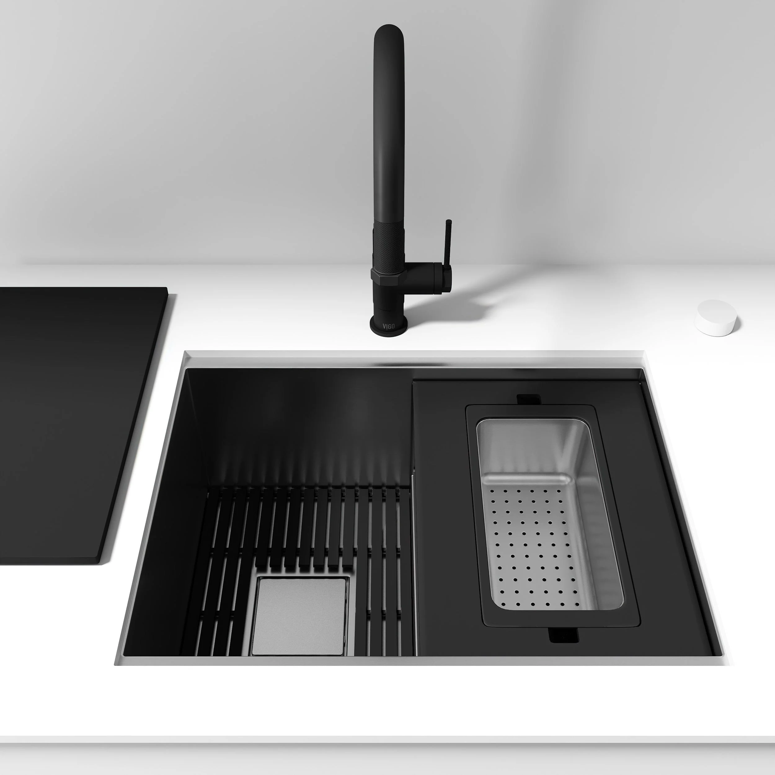VIGO Hampton 32 in. Undermount Workstation Sink with Cutting Board, Colander Holder, Colander, Bottom Grids, Strainer, Drain Cover - Image 34