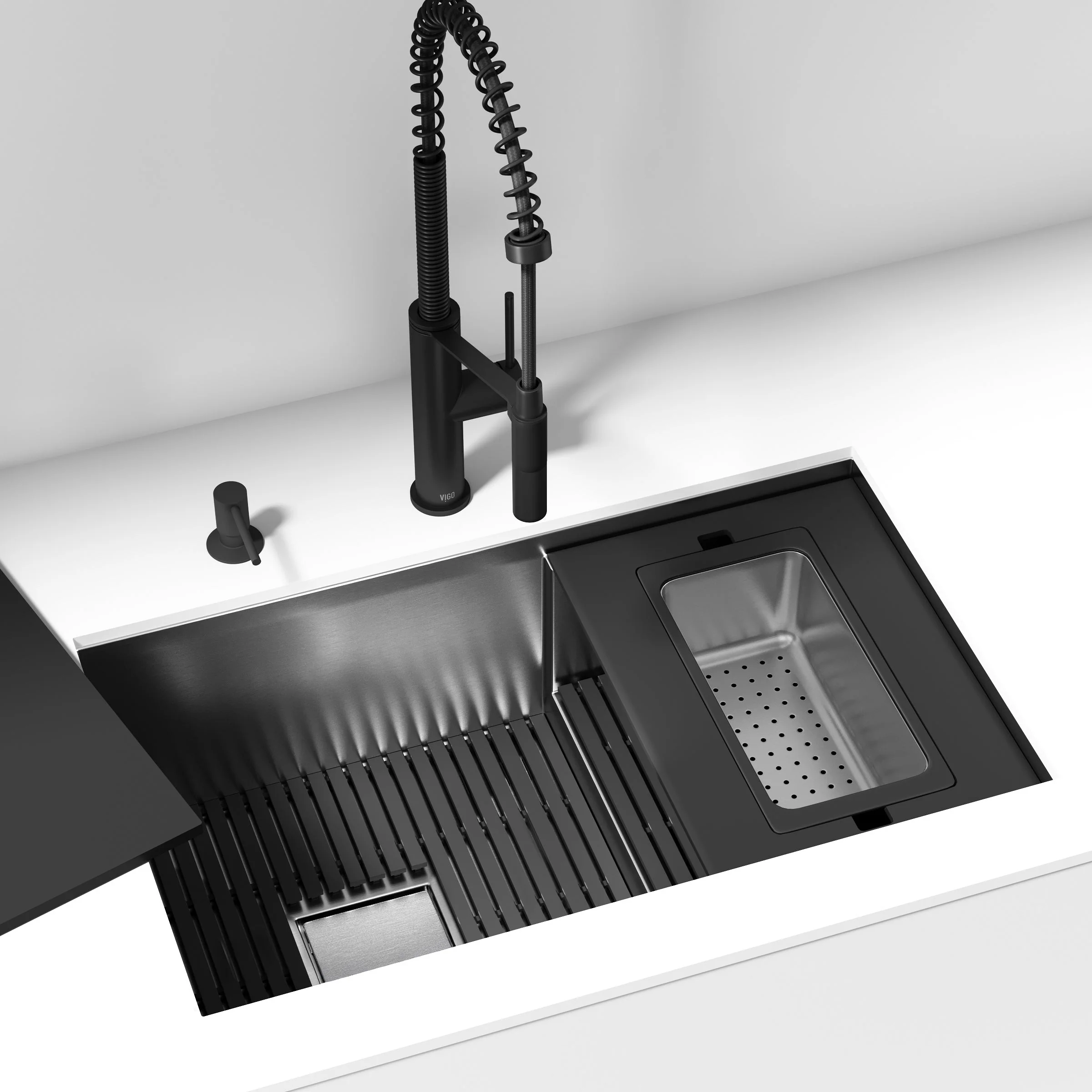 VIGO Hampton 32 in. Undermount Workstation Sink with Cutting Board, Colander Holder, Colander, Bottom Grids, Strainer, Drain Cover - Image 38