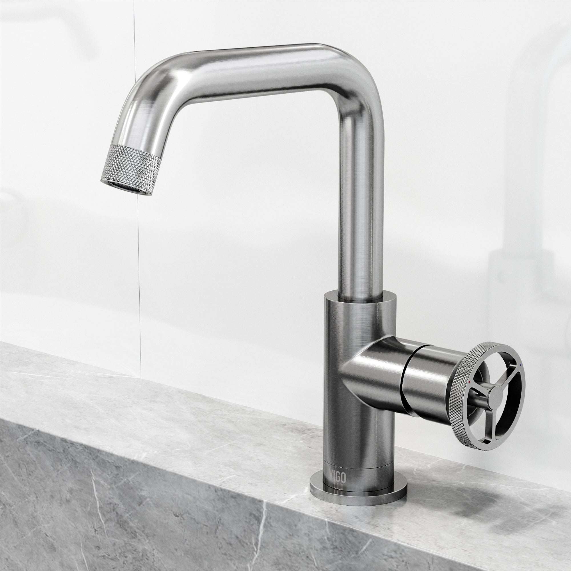 Cass Single Hole Bathroom Faucet with Knurled Wheel Handle - Image 6