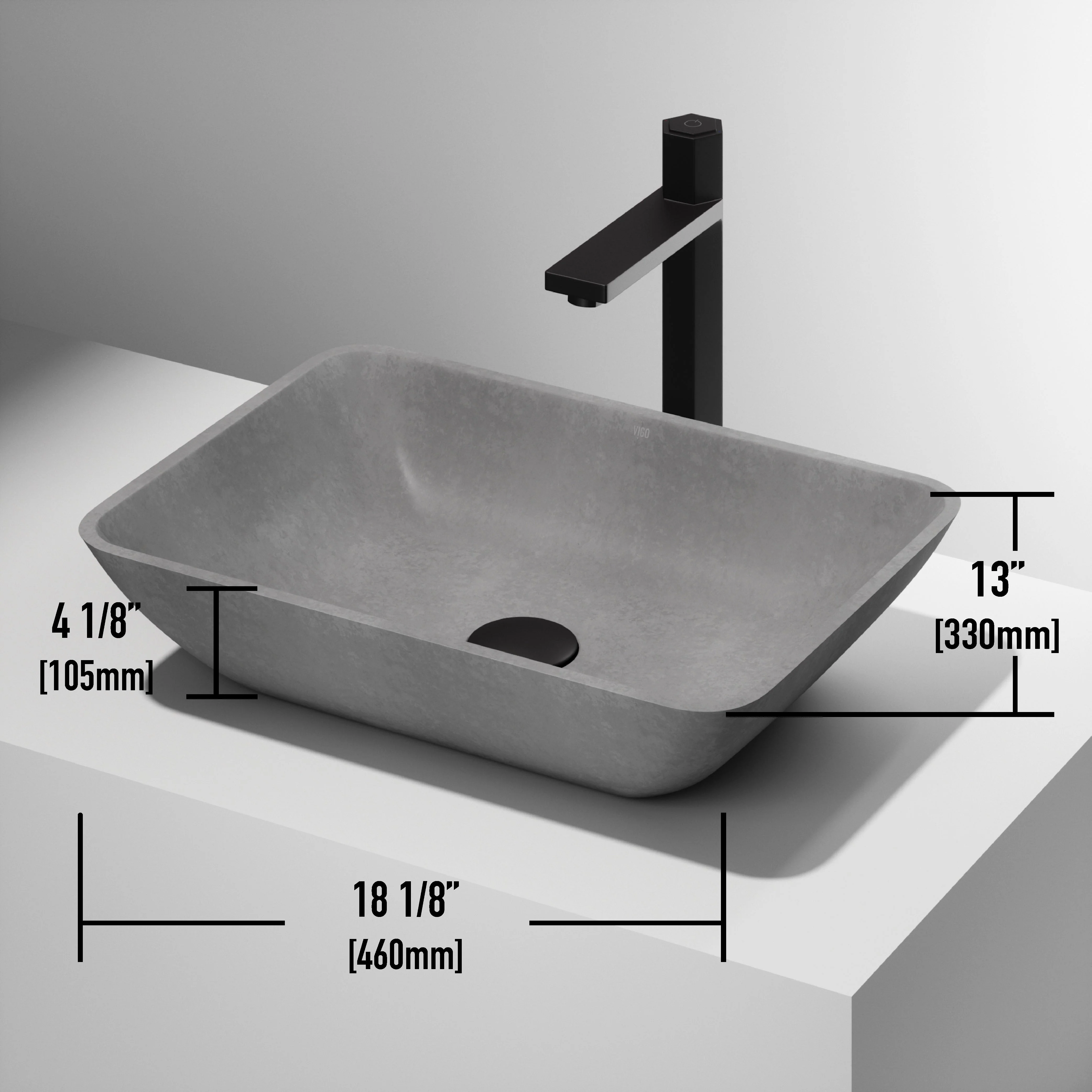Sottile Rectangular Concreto Stone™ Vessel Sink - Image 8