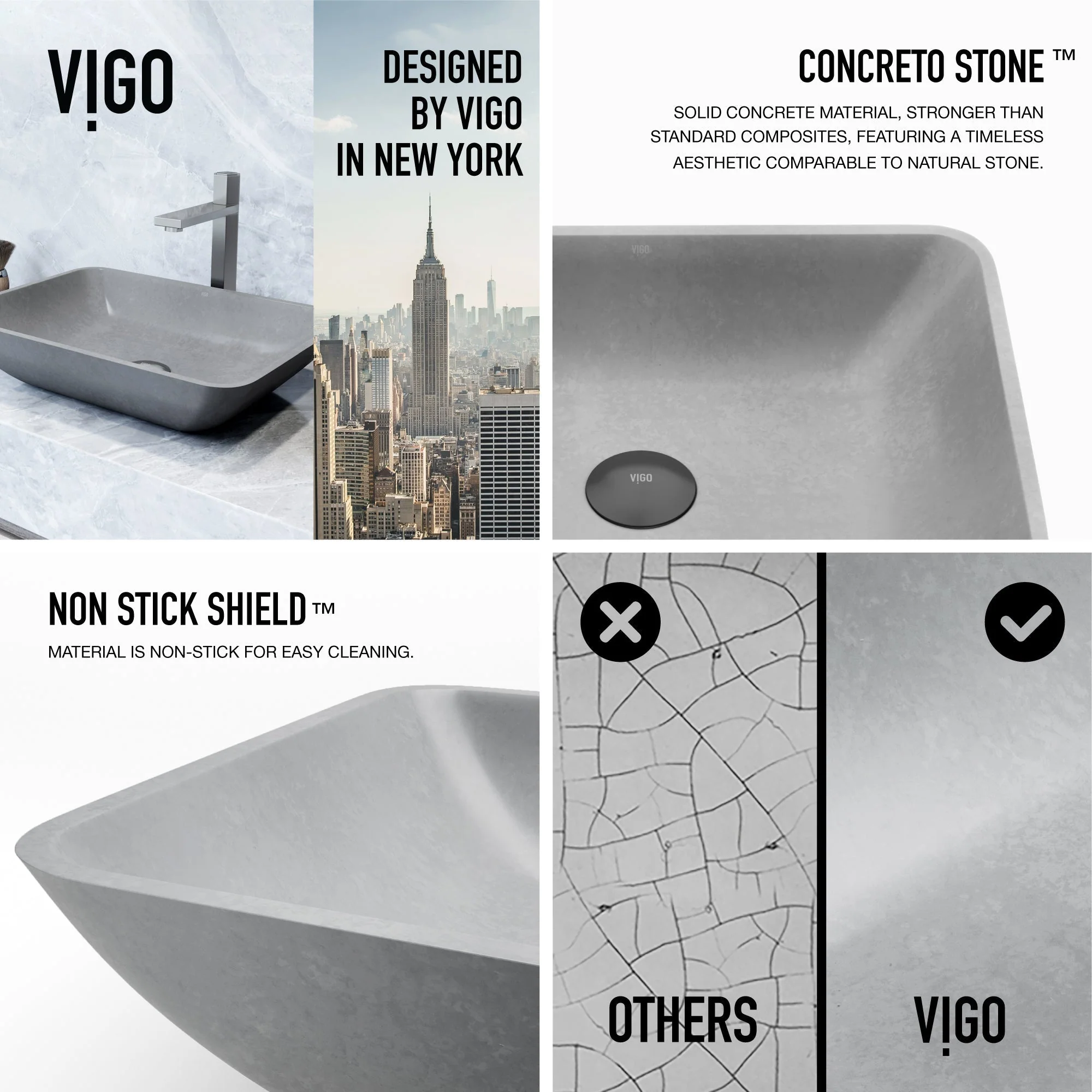 Sottile Rectangular Concreto Stone™ Vessel Sink - Image 9