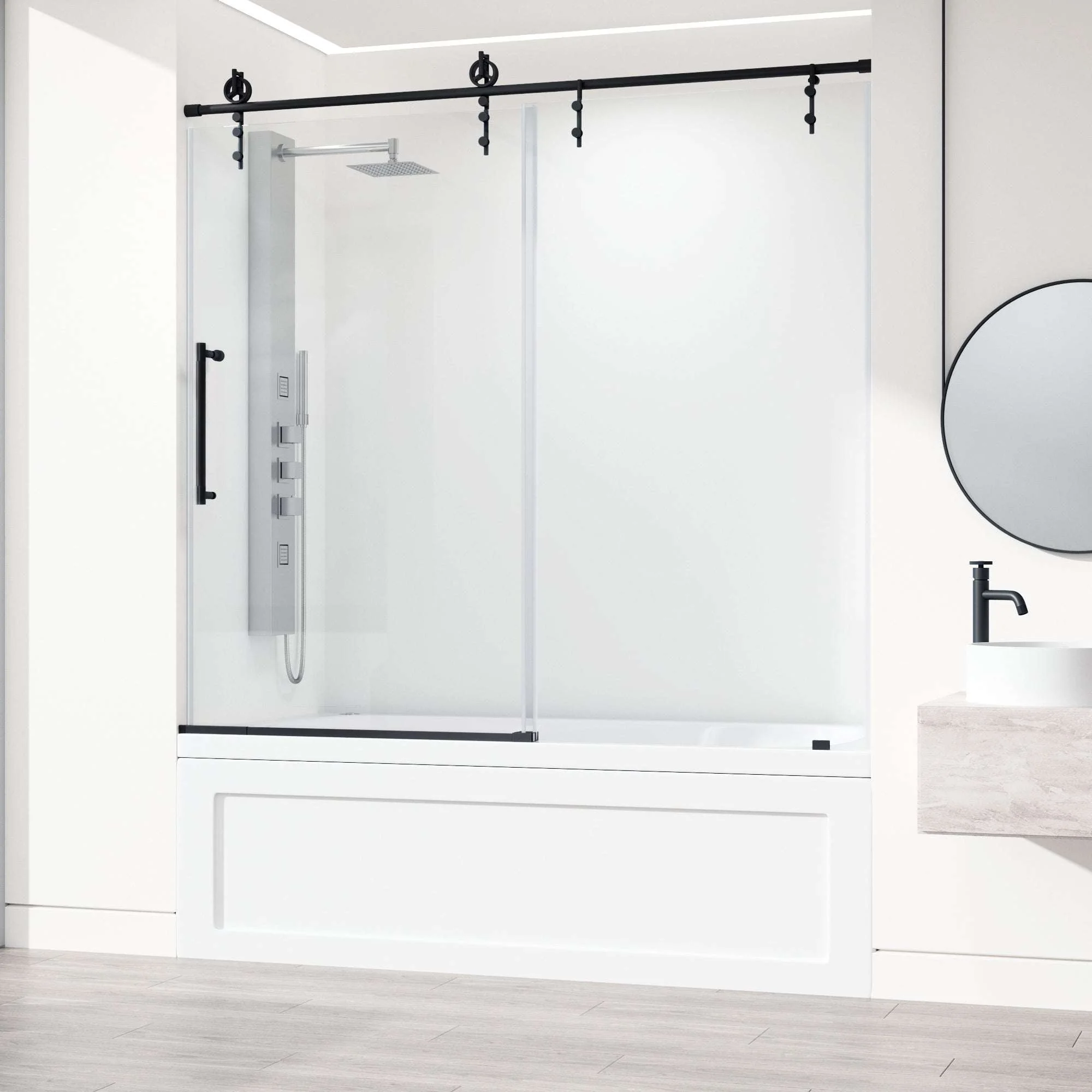 Hamilton Aerodynamic Frameless Sliding Bath Tub Door 56-60 in. Wide and 68 in. High – Matte Brushed Gold with Clear Tempered Glass - Image 23