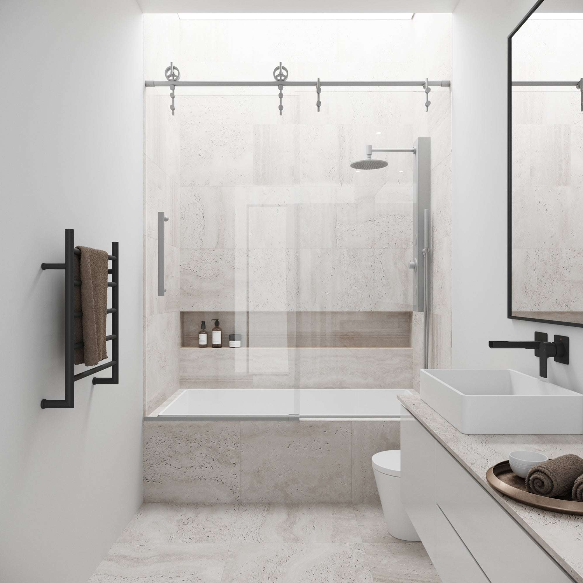 Hamilton Aerodynamic Frameless Sliding Bath Tub Door 56-60 in. Wide and 68 in. High – Matte Brushed Gold with Clear Tempered Glass - Image 3