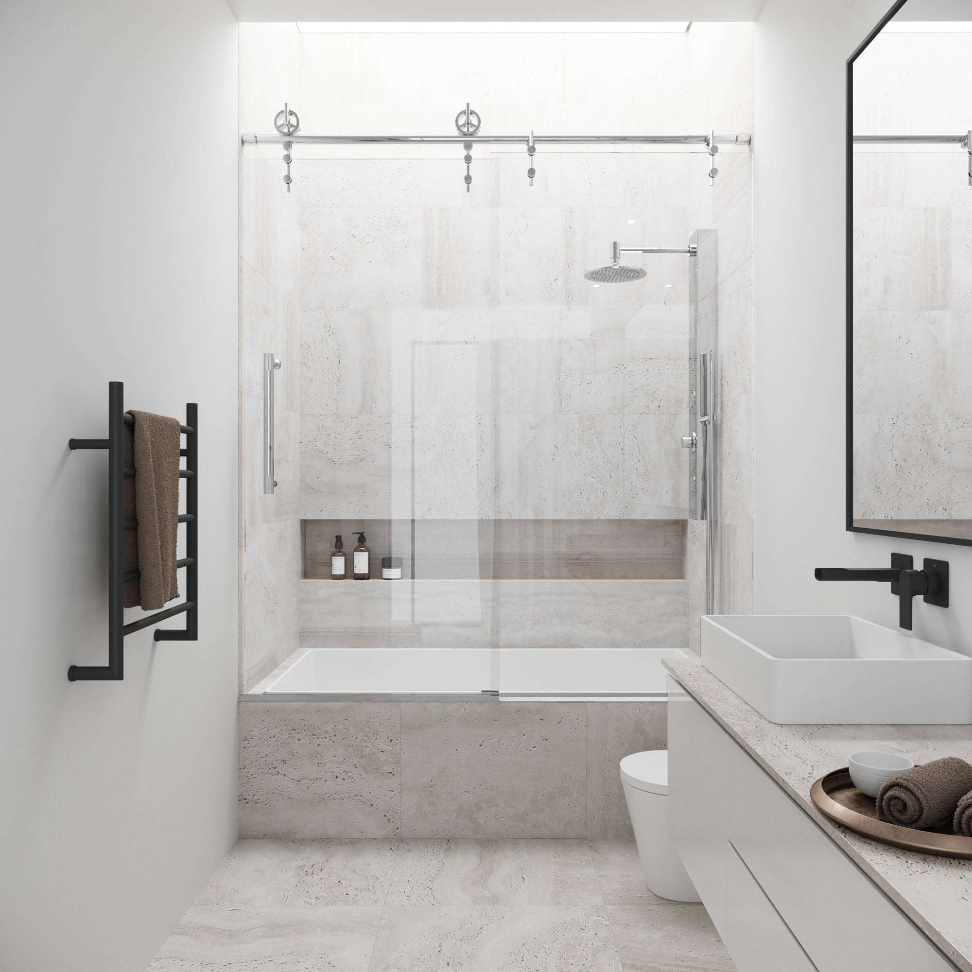 Hamilton Aerodynamic Frameless Sliding Bath Tub Door 56-60 in. Wide and 68 in. High – Matte Brushed Gold with Clear Tempered Glass - Image 4