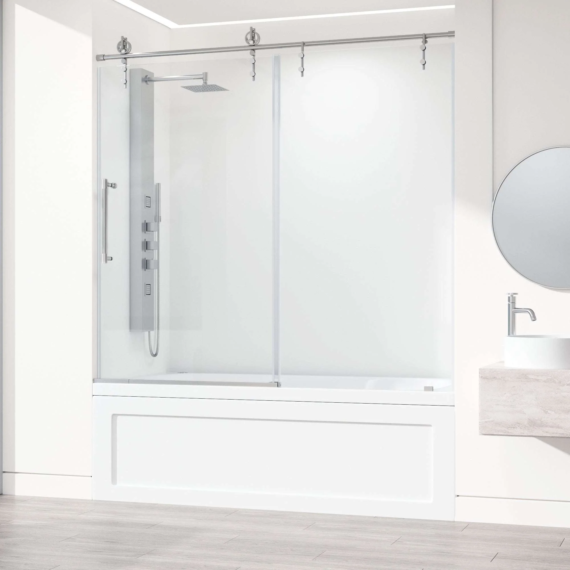 Hamilton Aerodynamic Frameless Sliding Bath Tub Door 56-60 in. Wide and 68 in. High – Matte Brushed Gold with Clear Tempered Glass - Image 45