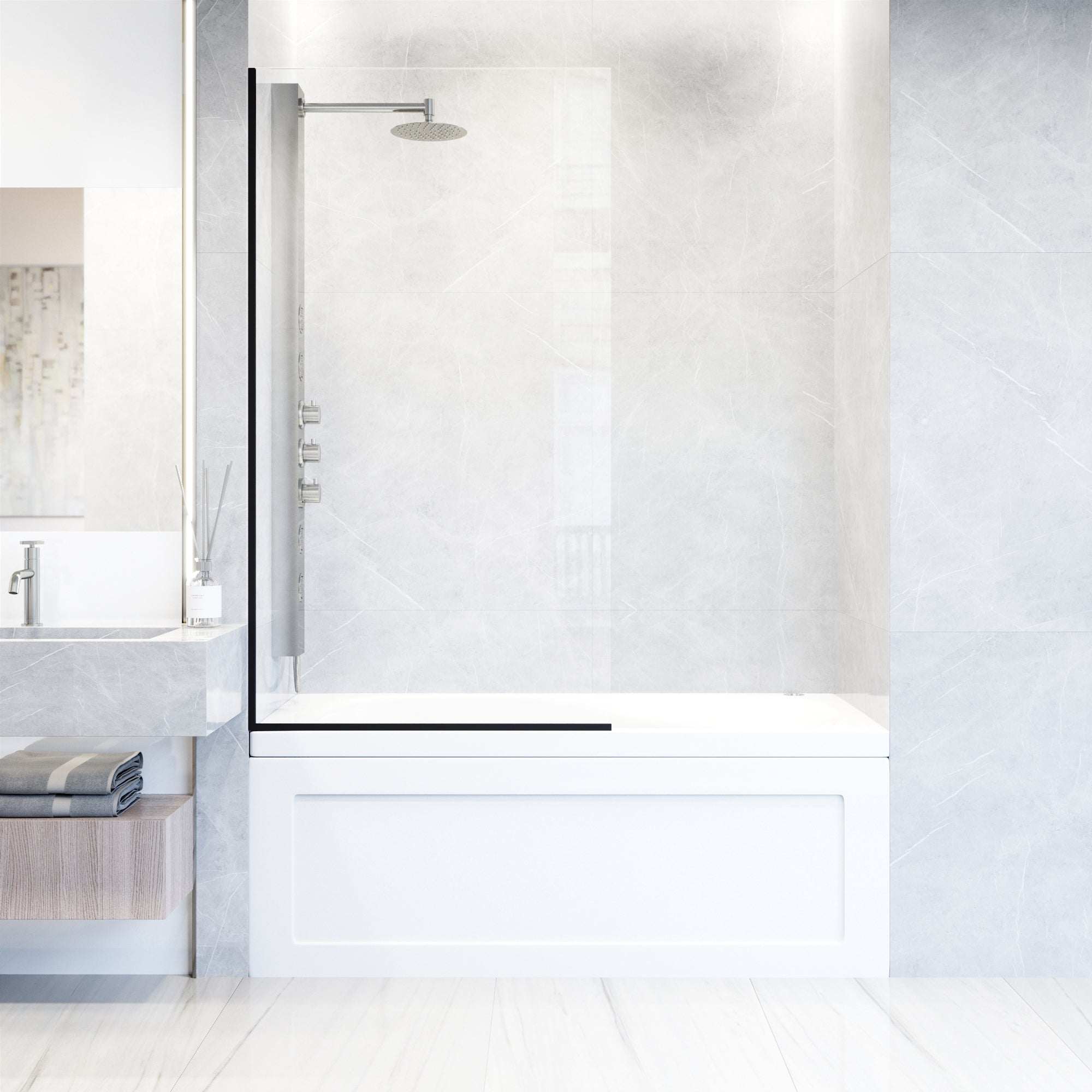 VIGO Meridian Zenith 34 x 62 in. Semi-Framed Fixed Tub Screen with Clear/Fluted Tempered Glass - Image 21