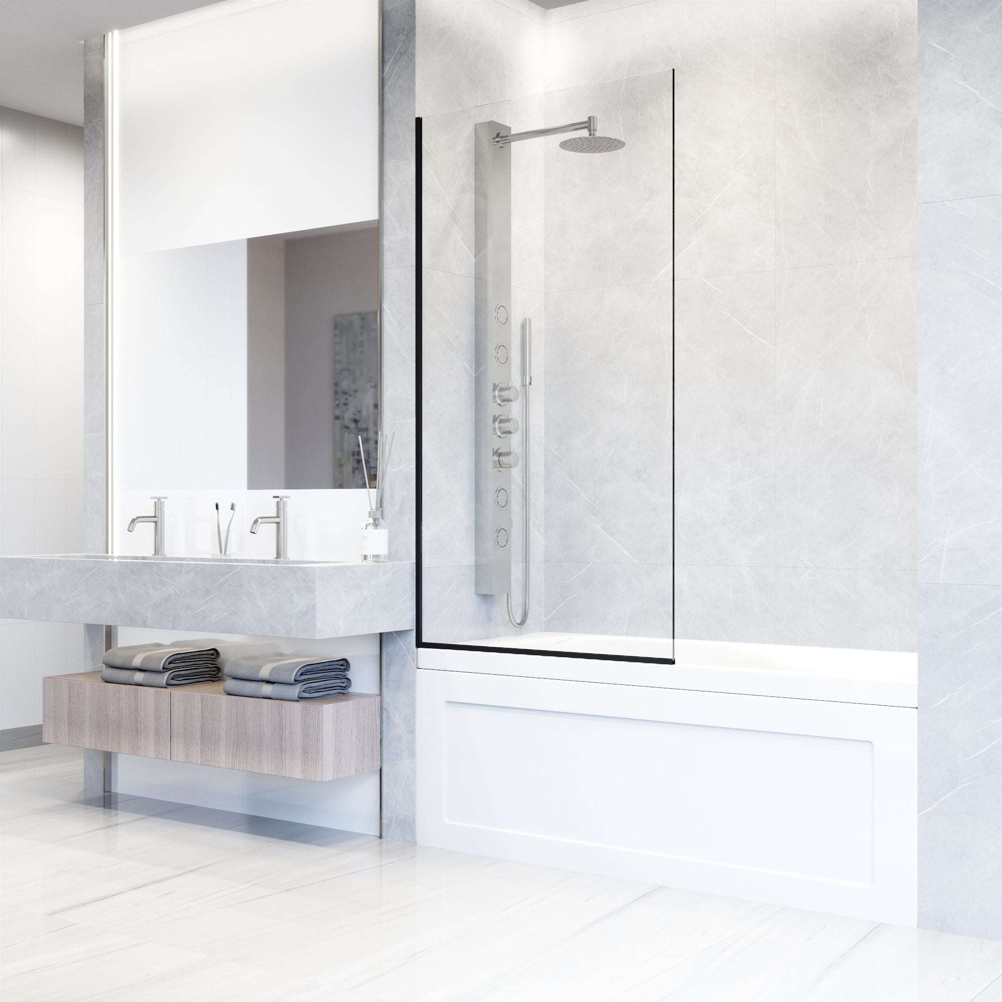 VIGO Meridian Zenith 34 x 62 in. Semi-Framed Fixed Tub Screen with Clear/Fluted Tempered Glass - Image 22