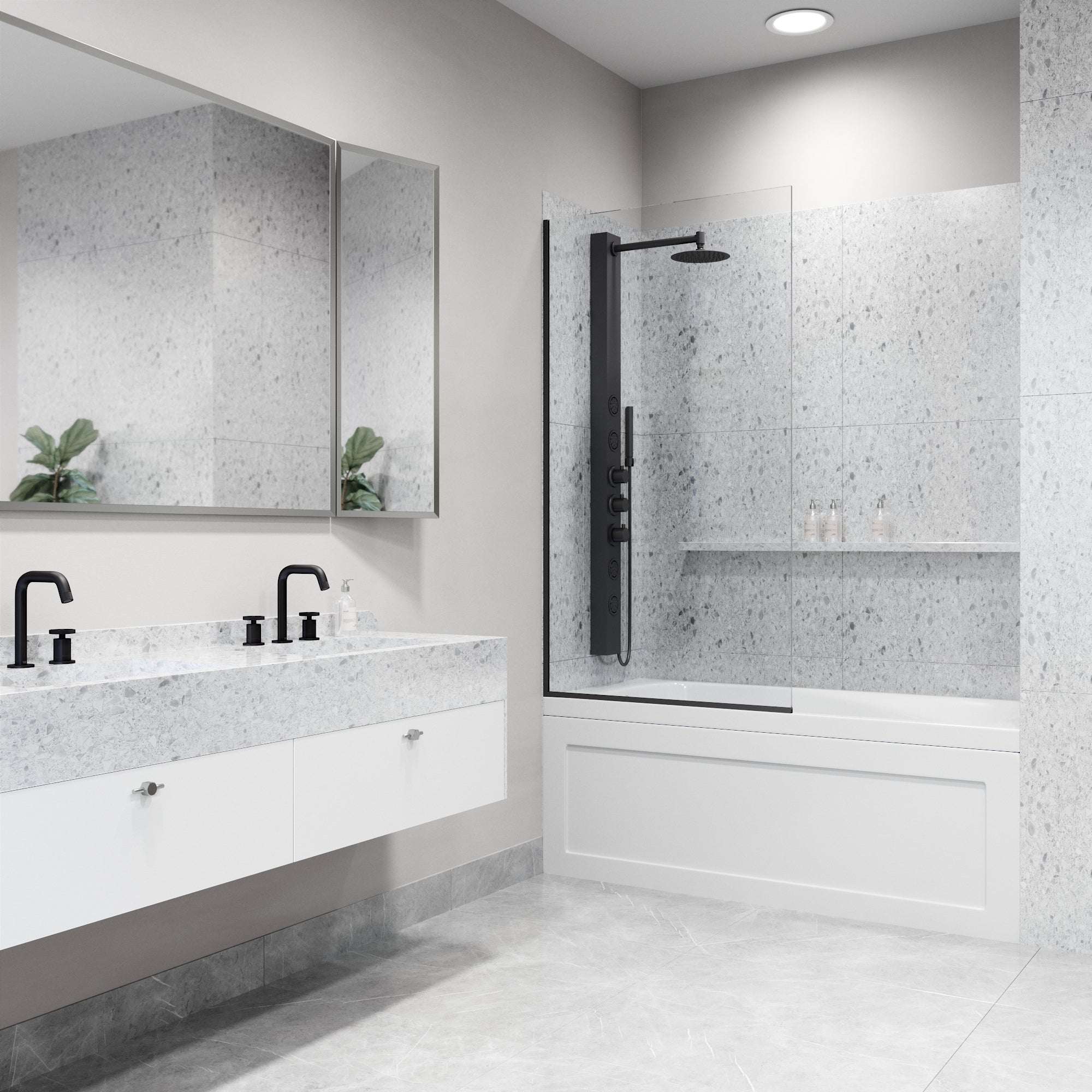 VIGO Meridian Zenith 34 x 62 in. Semi-Framed Fixed Tub Screen with Clear/Fluted Tempered Glass - Image 25