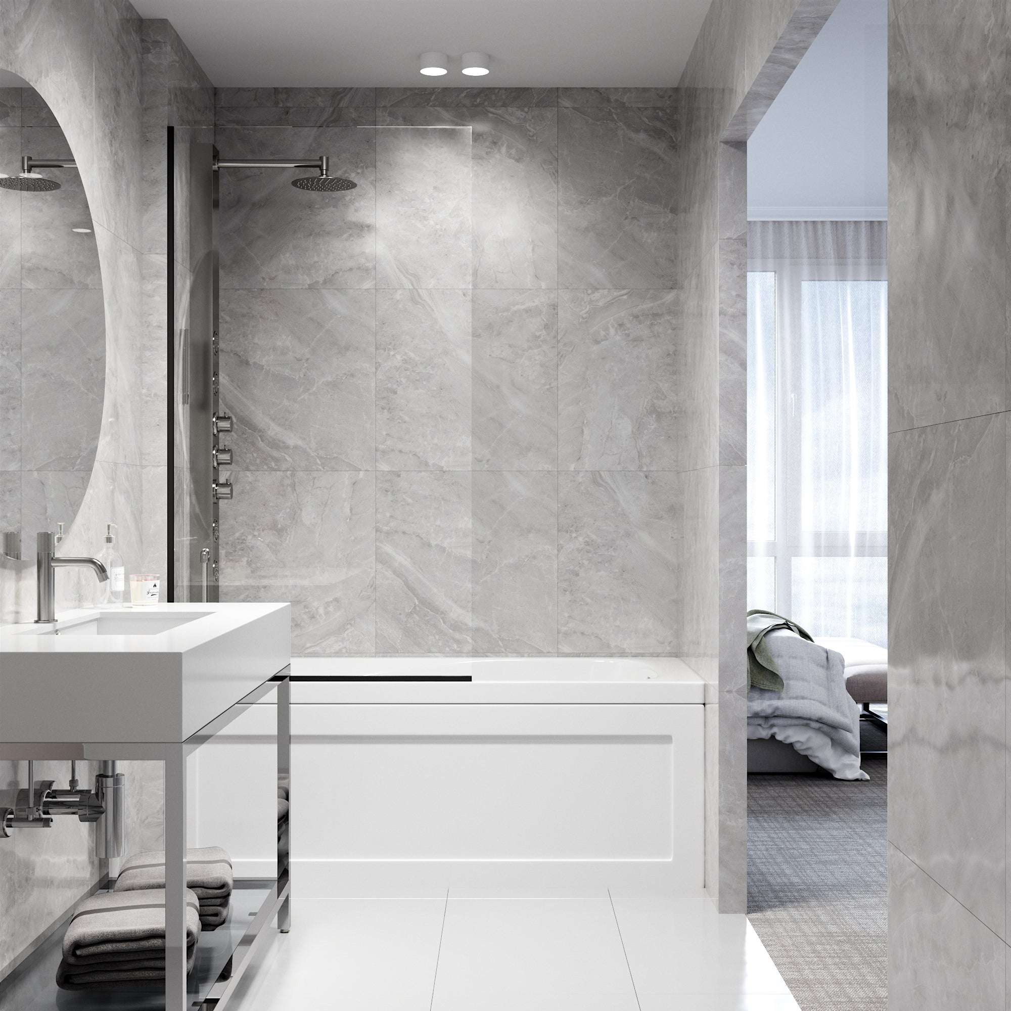 VIGO Meridian Zenith 34 x 62 in. Semi-Framed Fixed Tub Screen with Clear/Fluted Tempered Glass - Image 26