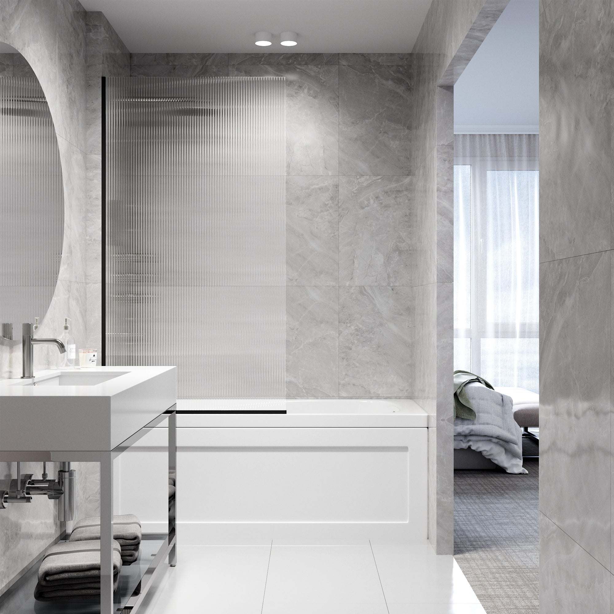 VIGO Meridian Zenith 34 x 62 in. Semi-Framed Fixed Tub Screen with Clear/Fluted Tempered Glass - Image 36