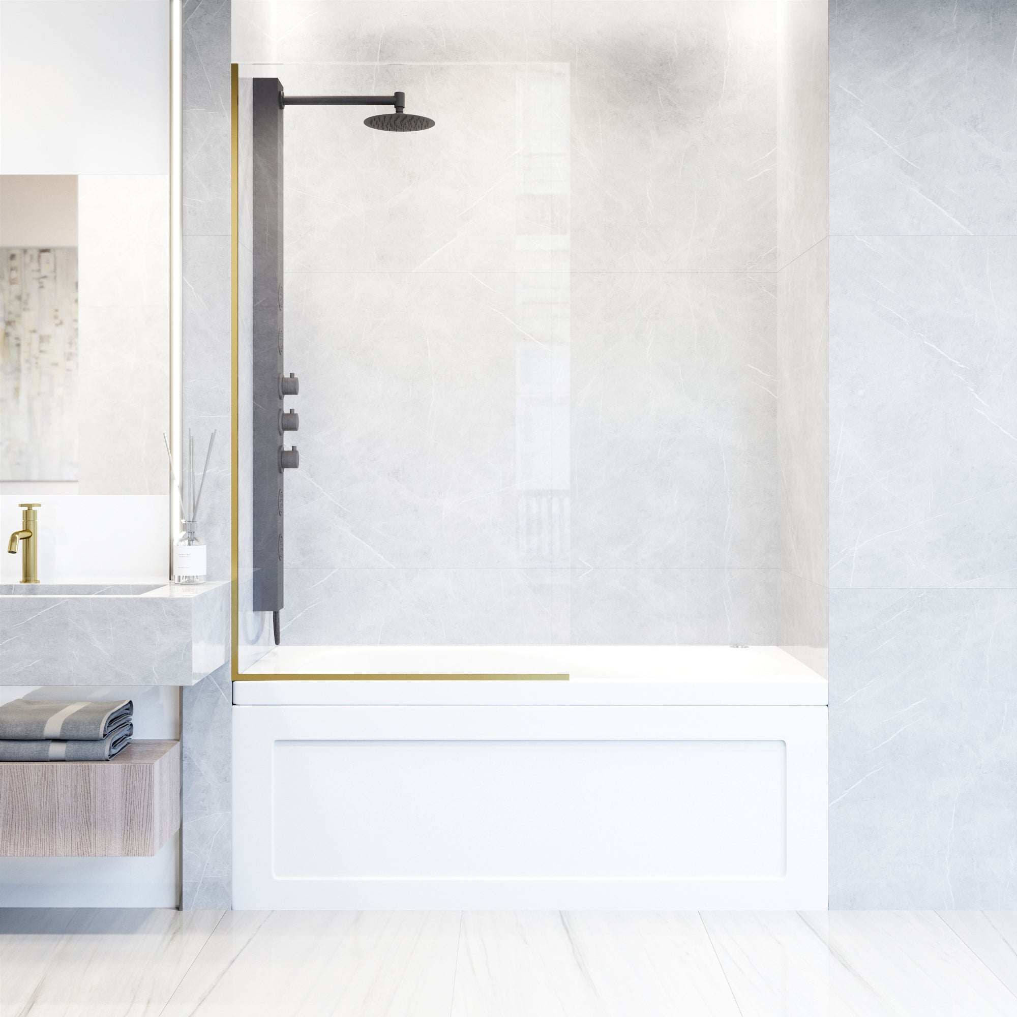 VIGO Meridian Zenith 34 x 62 in. Semi-Framed Fixed Tub Screen with Clear/Fluted Tempered Glass - Image 40