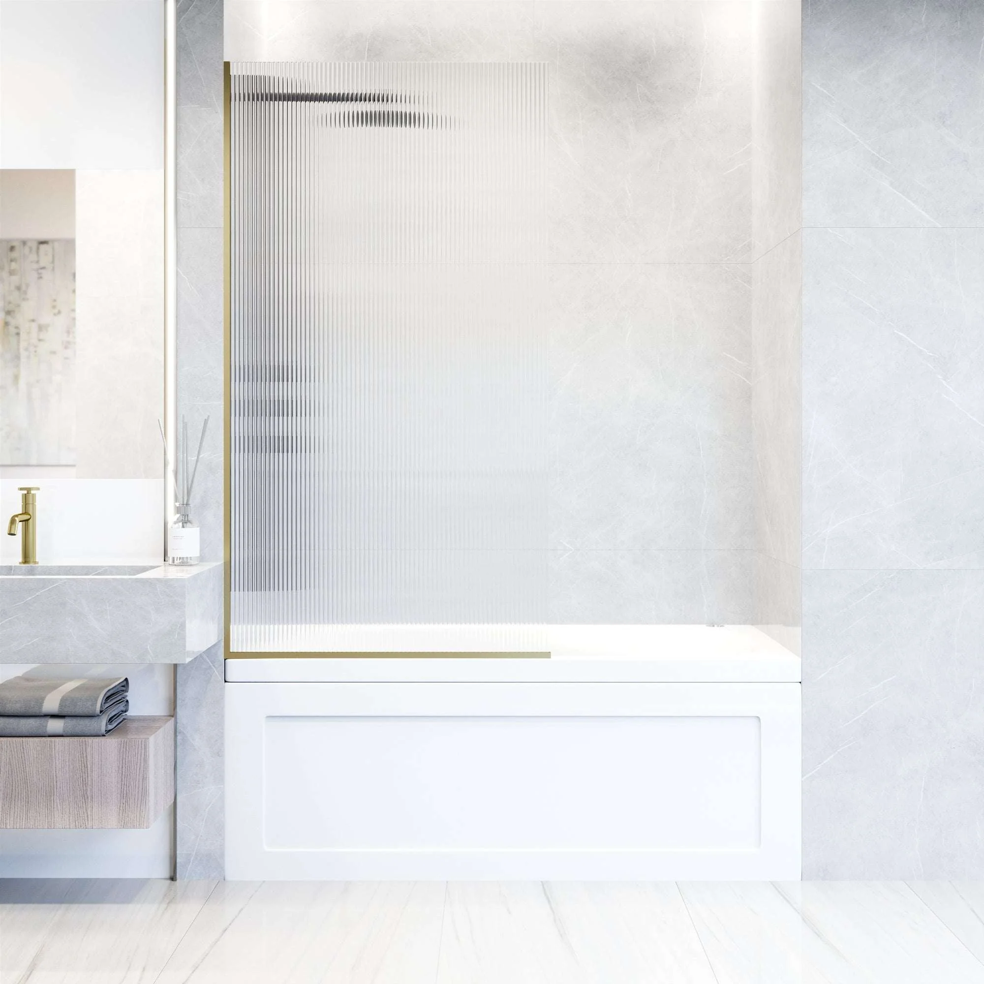 VIGO Meridian Zenith 34 x 62 in. Semi-Framed Fixed Tub Screen with Clear/Fluted Tempered Glass - Image 50