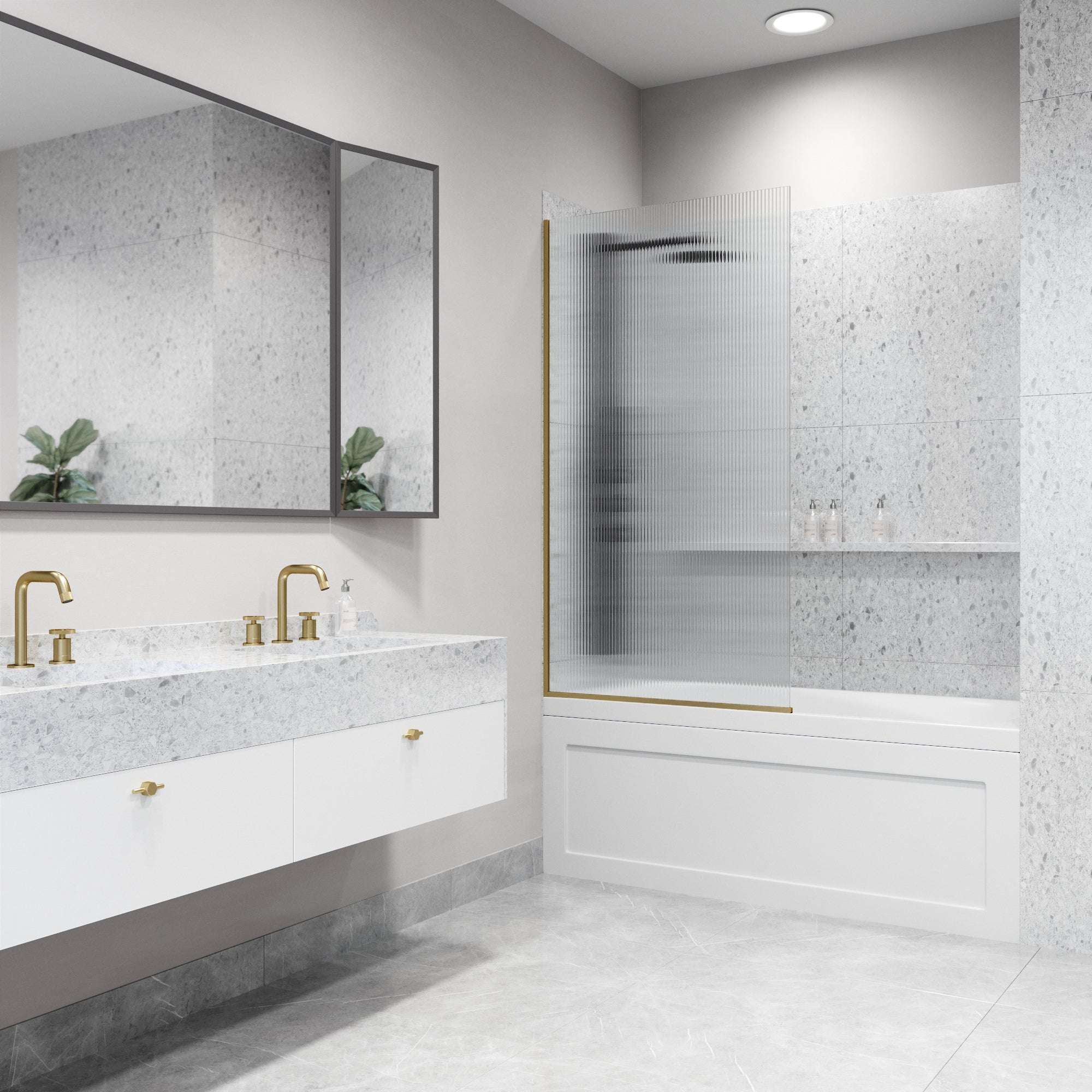 VIGO Meridian Zenith 34 x 62 in. Semi-Framed Fixed Tub Screen with Clear/Fluted Tempered Glass - Image 54