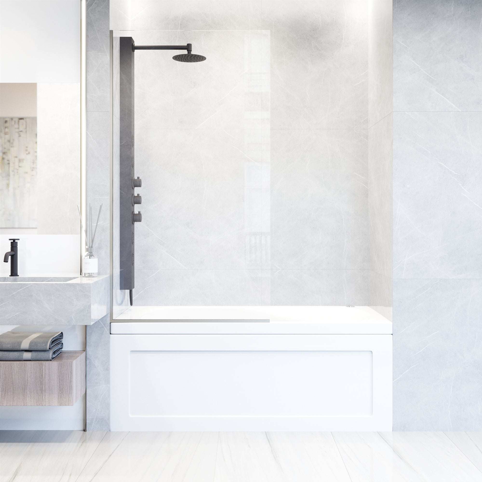 VIGO Meridian Zenith 34 x 62 in. Semi-Framed Fixed Tub Screen with Clear/Fluted Tempered Glass - Image 59