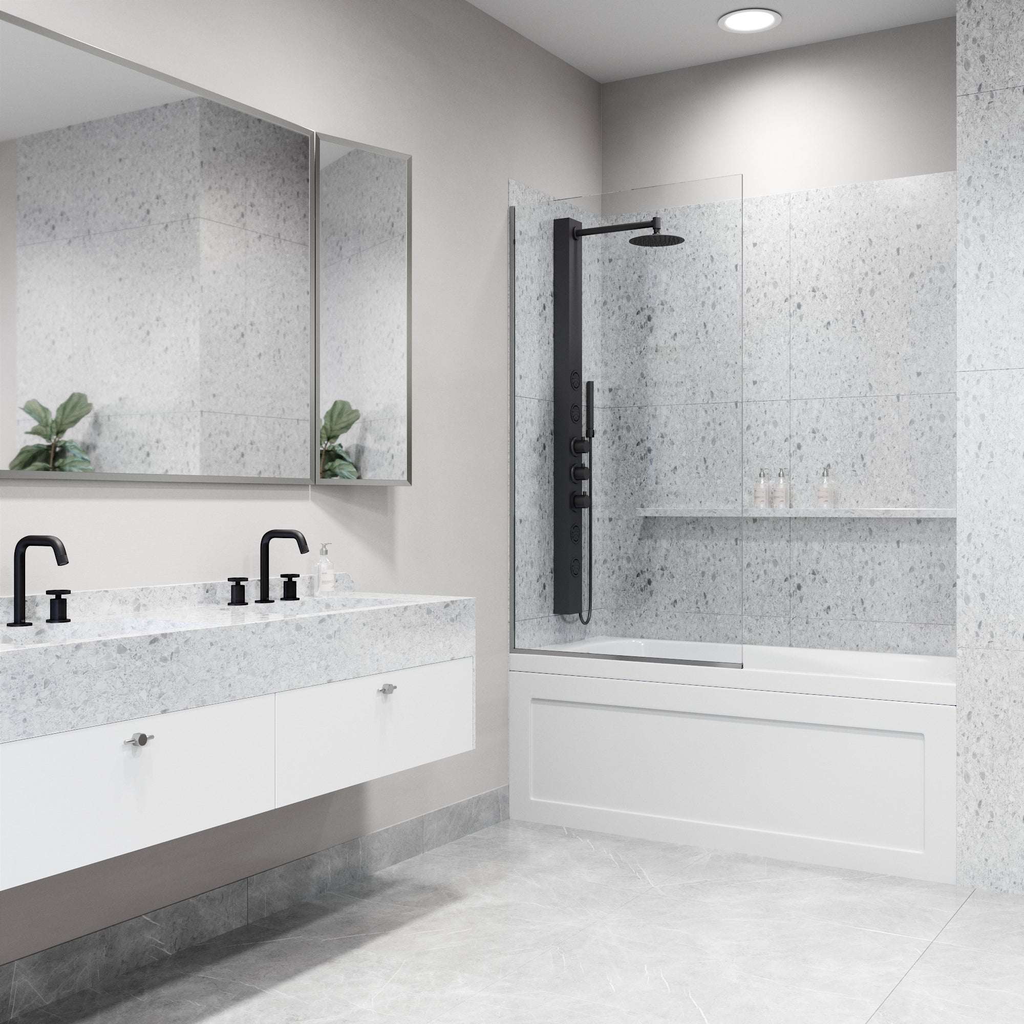 VIGO Meridian Zenith 34 x 62 in. Semi-Framed Fixed Tub Screen with Clear/Fluted Tempered Glass - Image 6